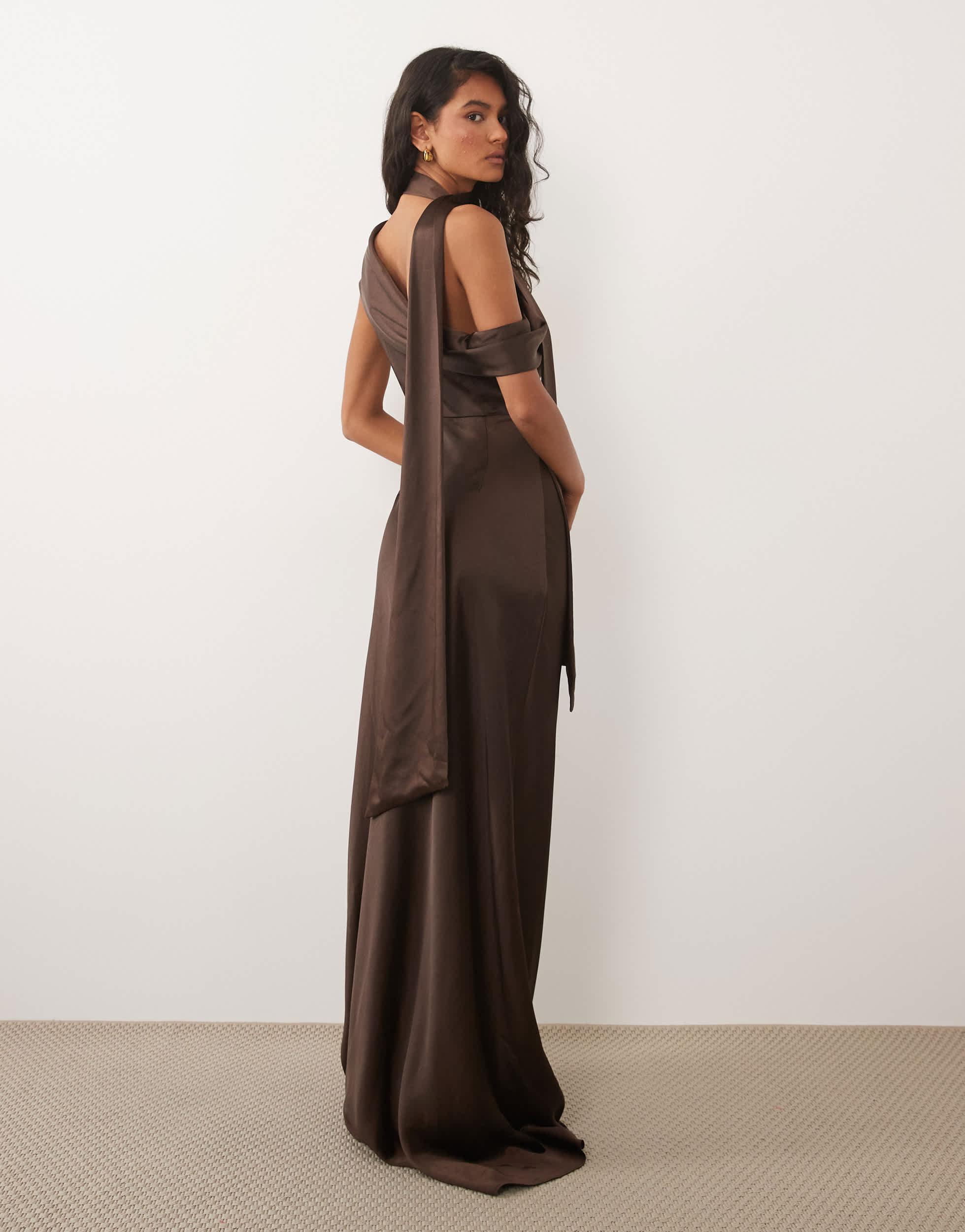 six stories brown dress Buy Six Stories Brown Drape One Shoulder Bridesmaid Dress from Next USA