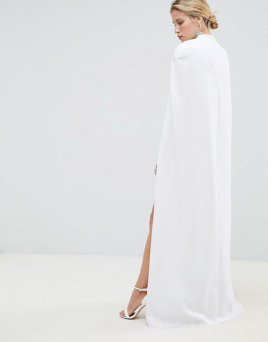 white cape maxi dress
