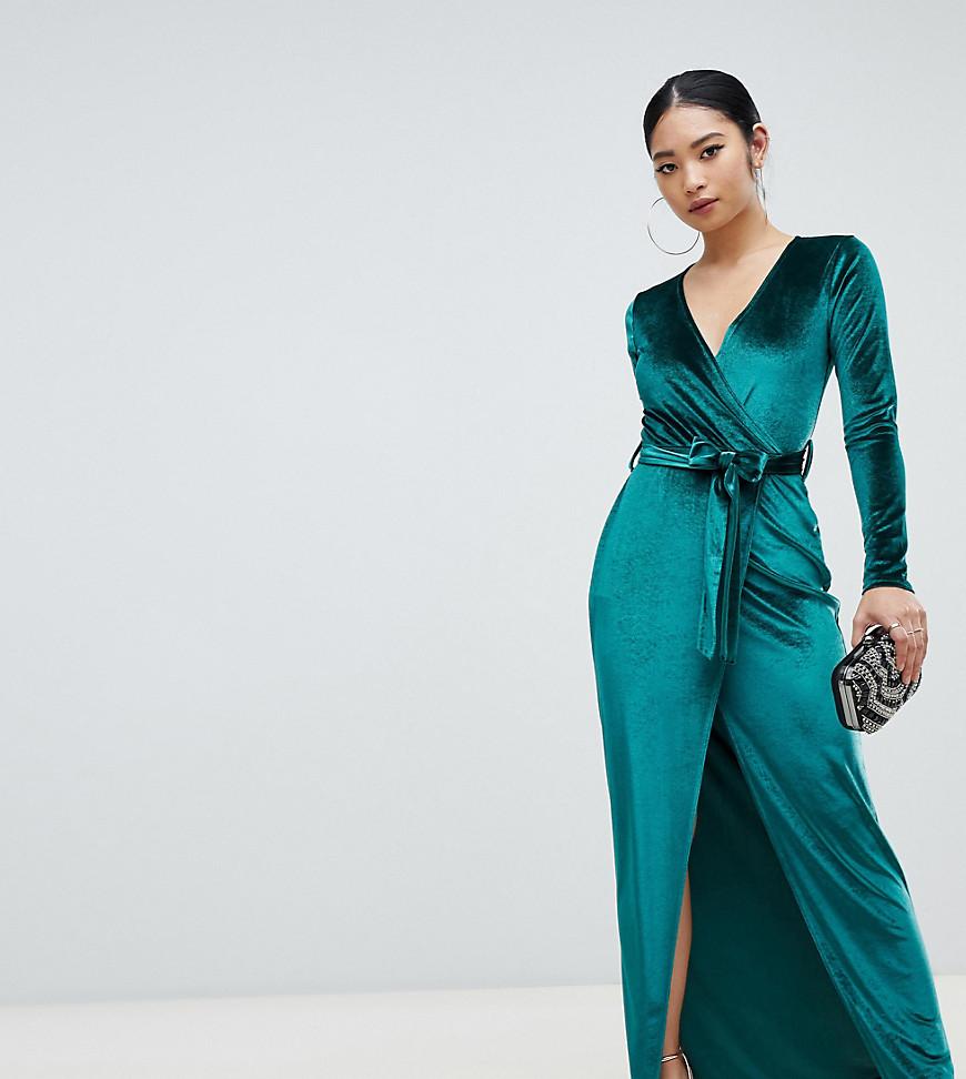 Vestito lungo a portafoglio in velluto verdeBoohoo in Velluto di colore  Verde | Lyst