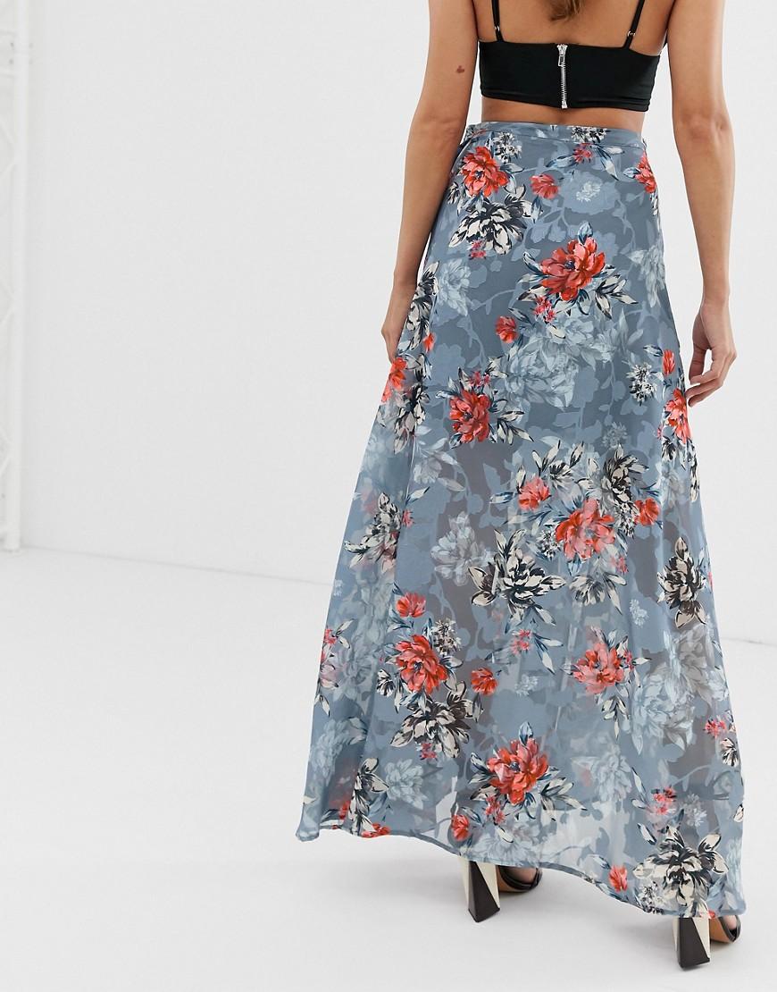 French Connection Chiffon Floral Midi Wrap Skirt in Blue - Lyst