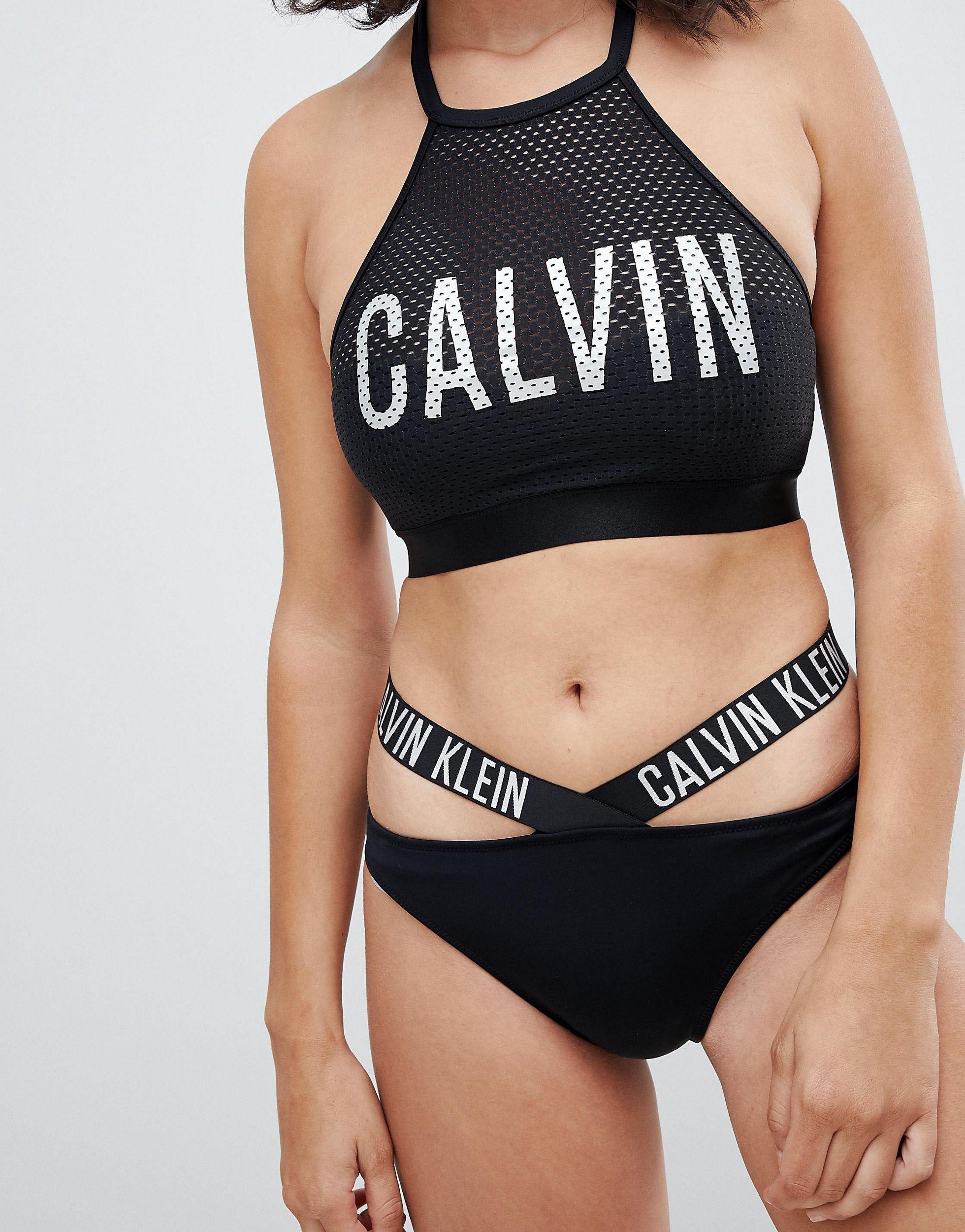 Calvin Klein Cotton Cut Out Logo Band Bikini Bottoms in Black/White (Black)  - Lyst