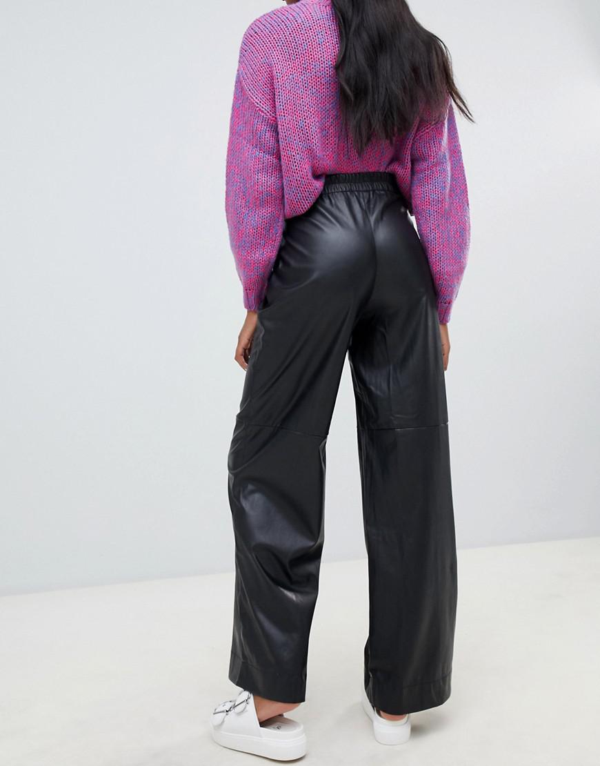 faux leather wide leg trousers