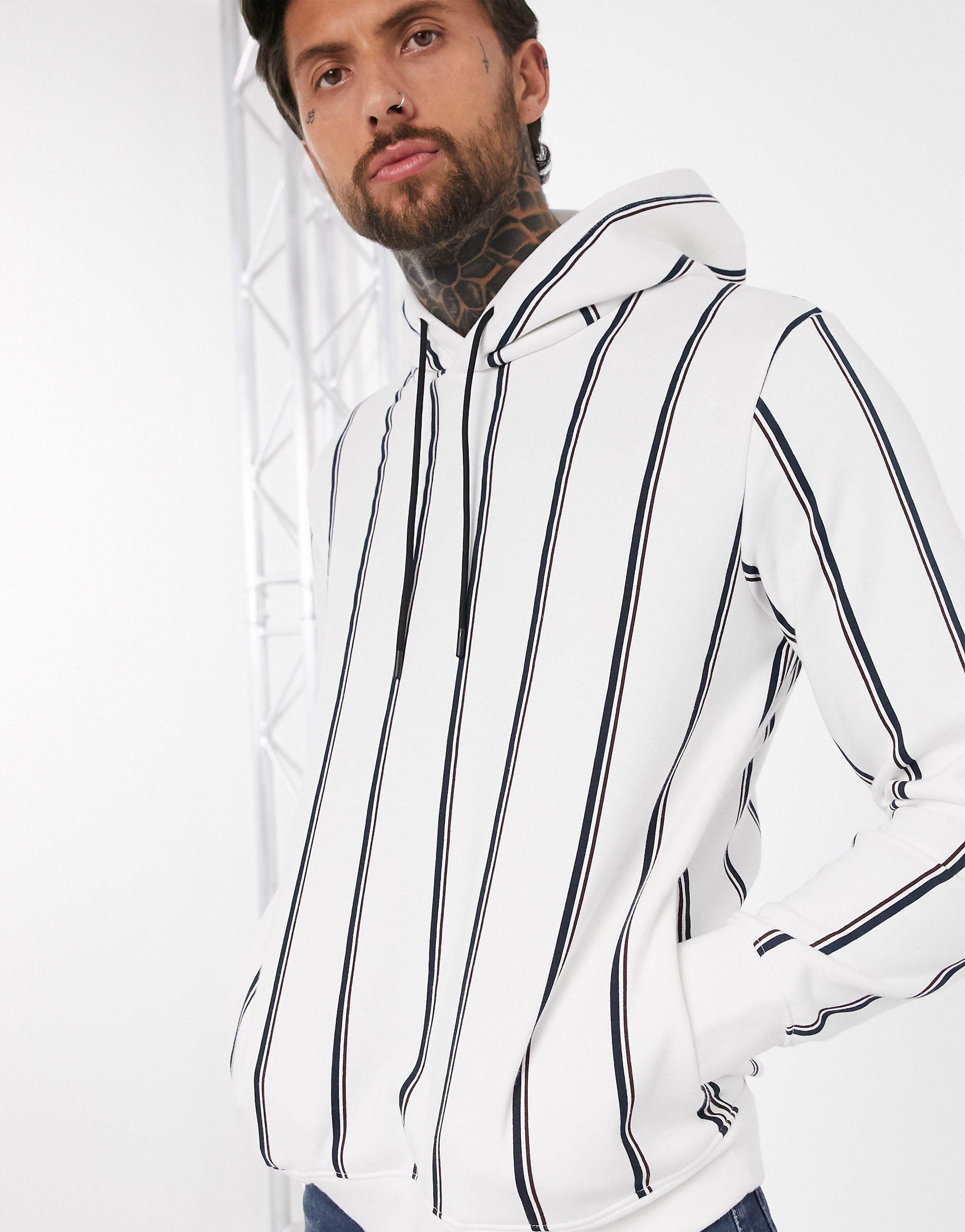 Bershka Hoodie With Vertical Stripes in White for Men | Lyst