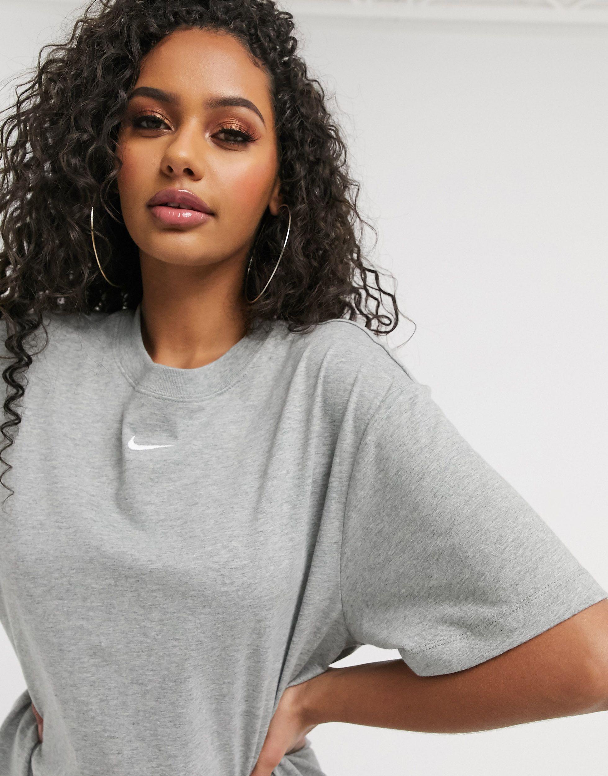 Nike Cotton Mini Swoosh Oversized T-shirt Dress in Grey (Gray) | Lyst