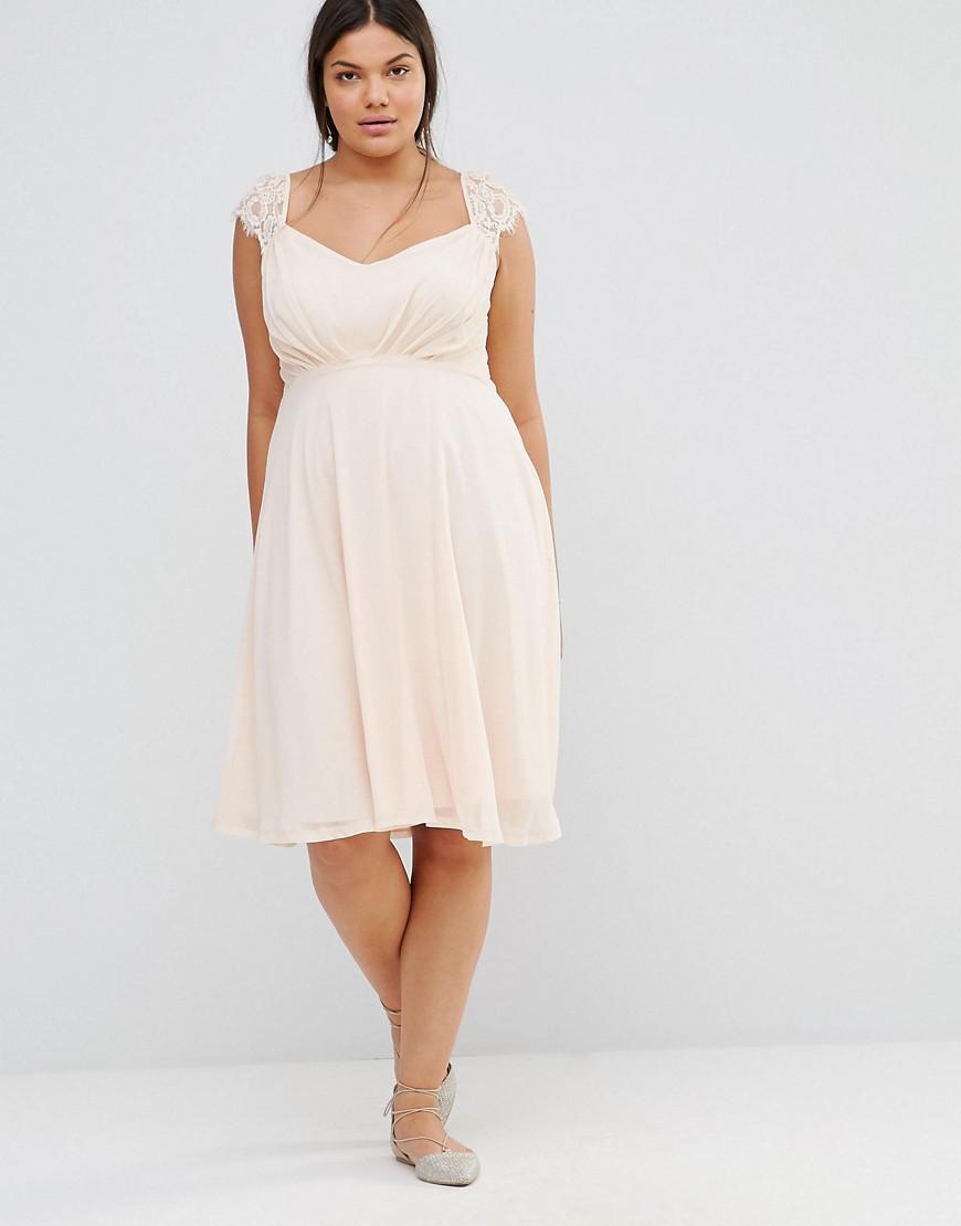 eyelash lace sleeve chiffon midi skater dress
