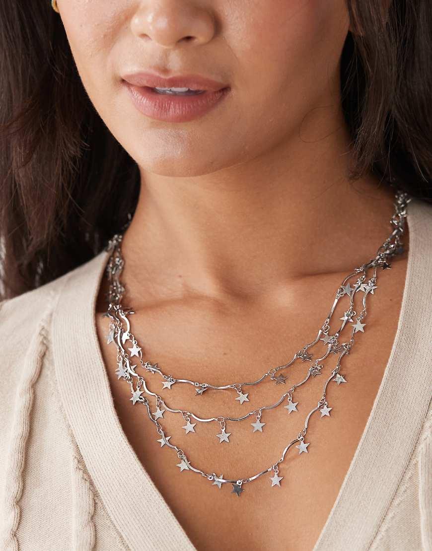 Reclaimed (vintage) Star Chain Layered Long Necklace in Natural