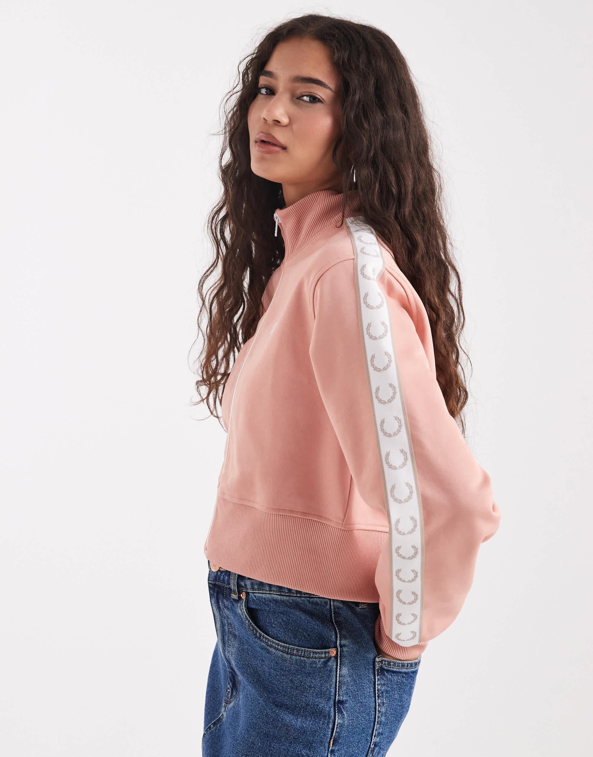 Fred Perry Cropped Tape Track Jacket in Pink | Lyst