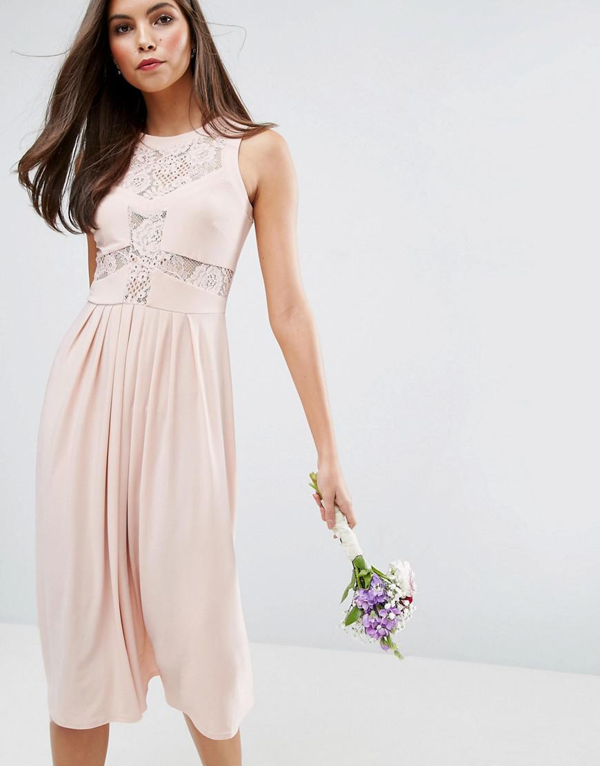lace top pleated midi dress