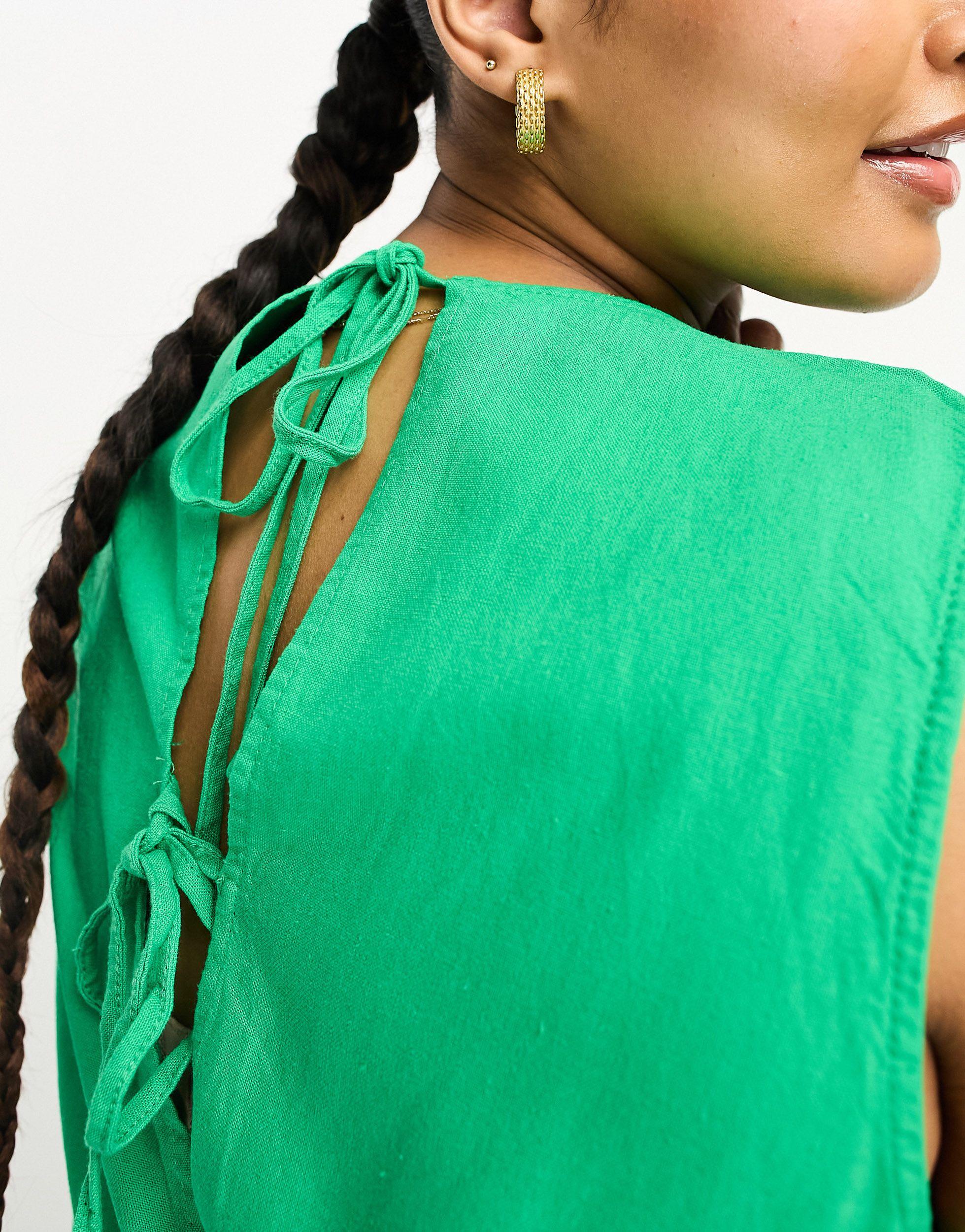 Vero Moda Curve Linen Touch Tie Back With Front in Green | Lyst