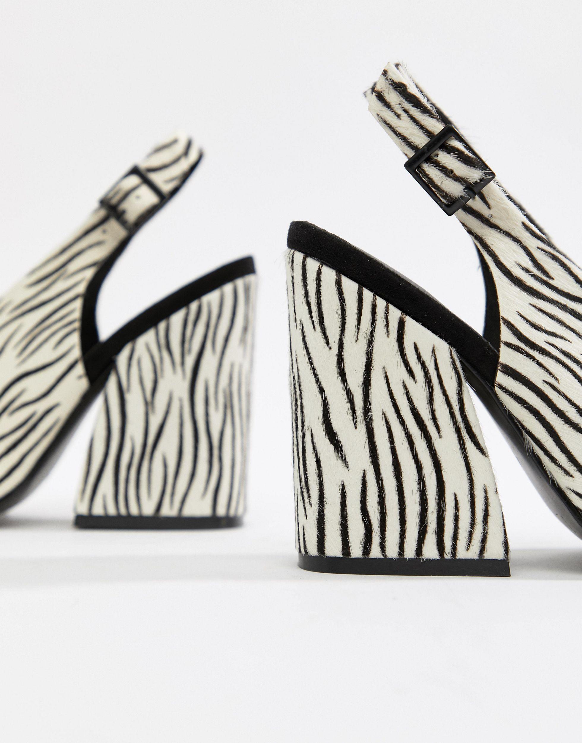 ASOS Heights Premium Leather Heeled Sandals In Zebra Print in Black Lyst