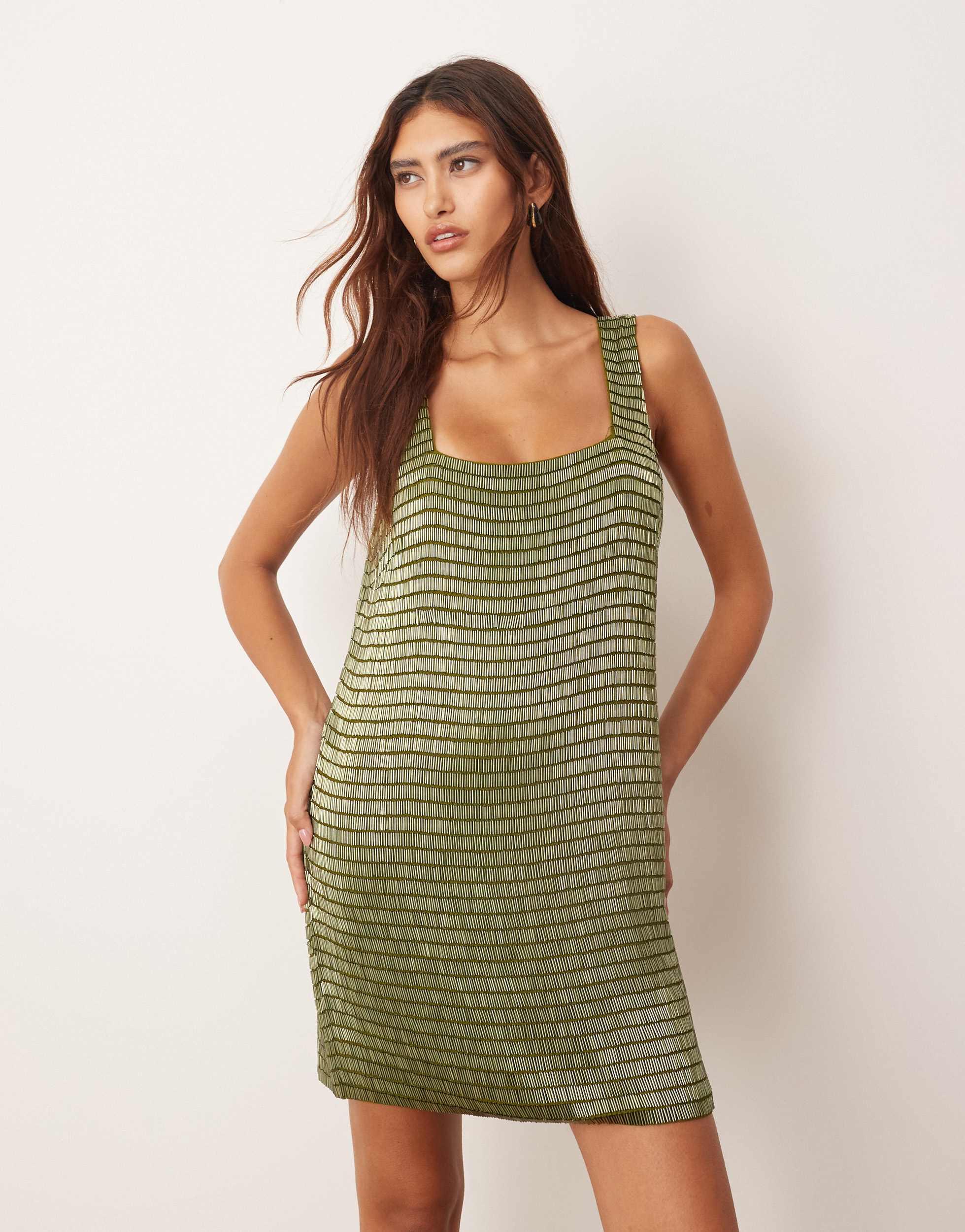 ARRANGE Embellished Beaded Square Neck Shift Mini Dress in Green | Lyst ARRANGE Embellished Beaded Square Neck Shift Mini Dress in Green | Lyst
