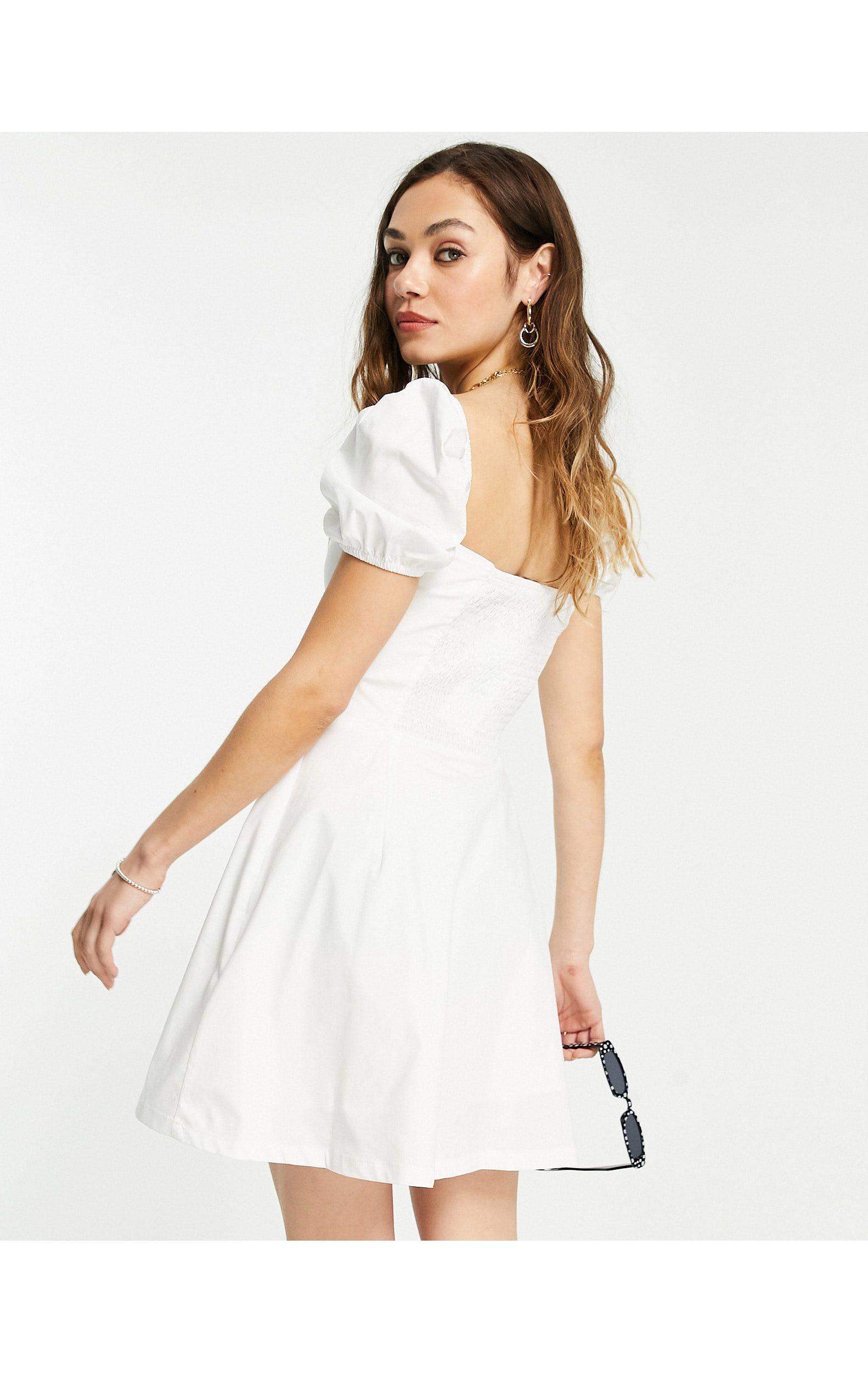 Bershka Poplin Button Down Milkmaid Dress in White | Lyst