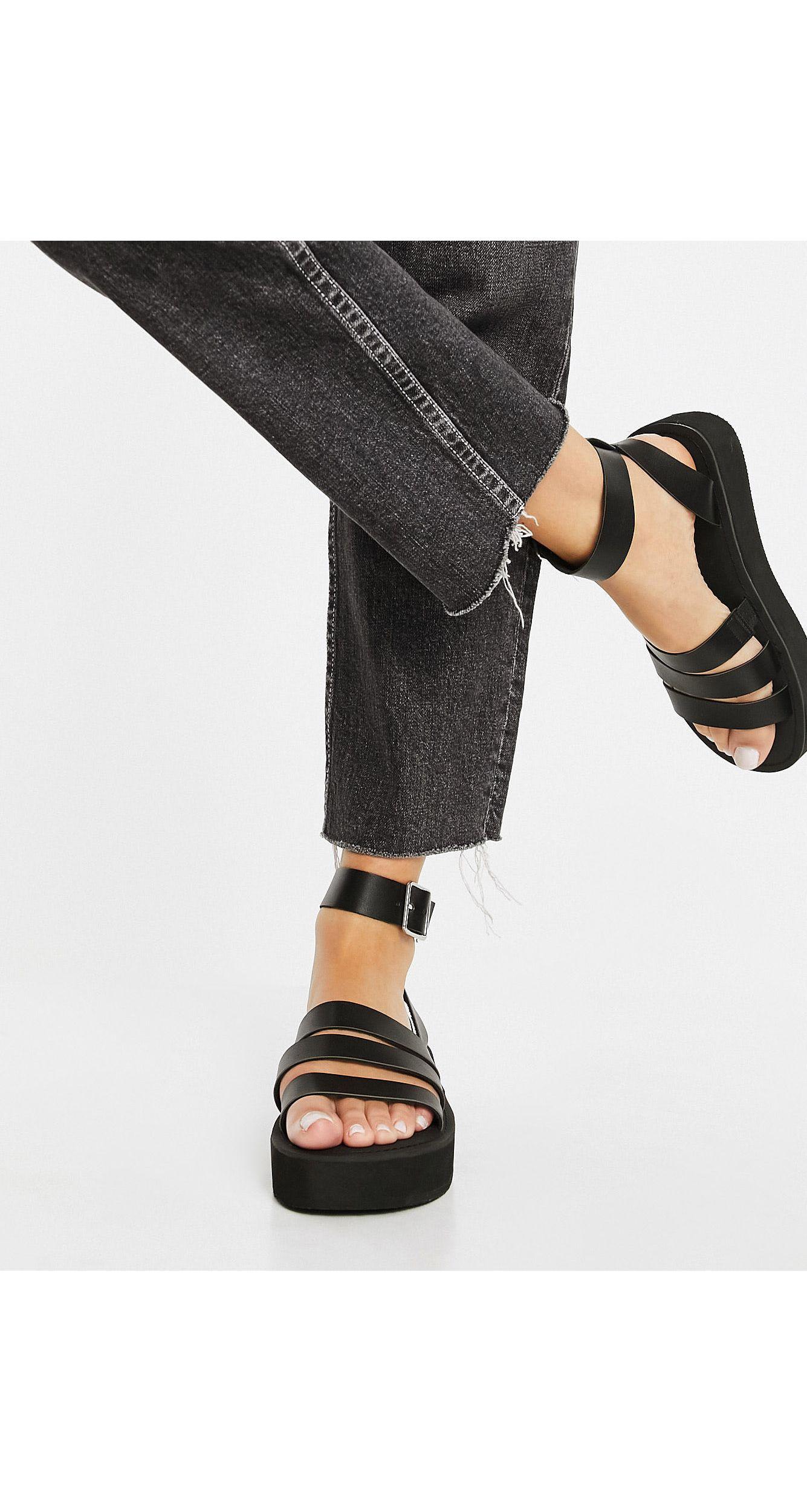 ASOS Wide Fit Friendly Chunky Flatform Sandals in Black | Lyst