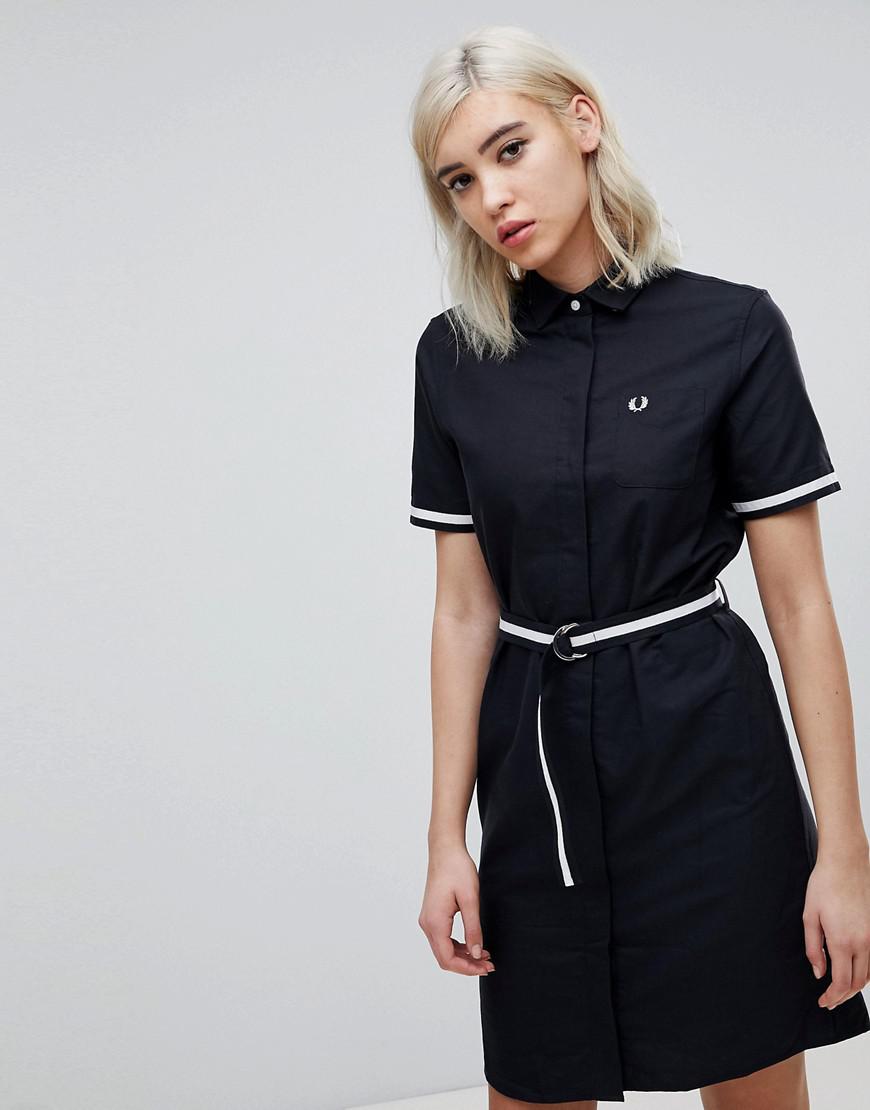 Fred Perry Belted Shirt Dress in Black | Lyst