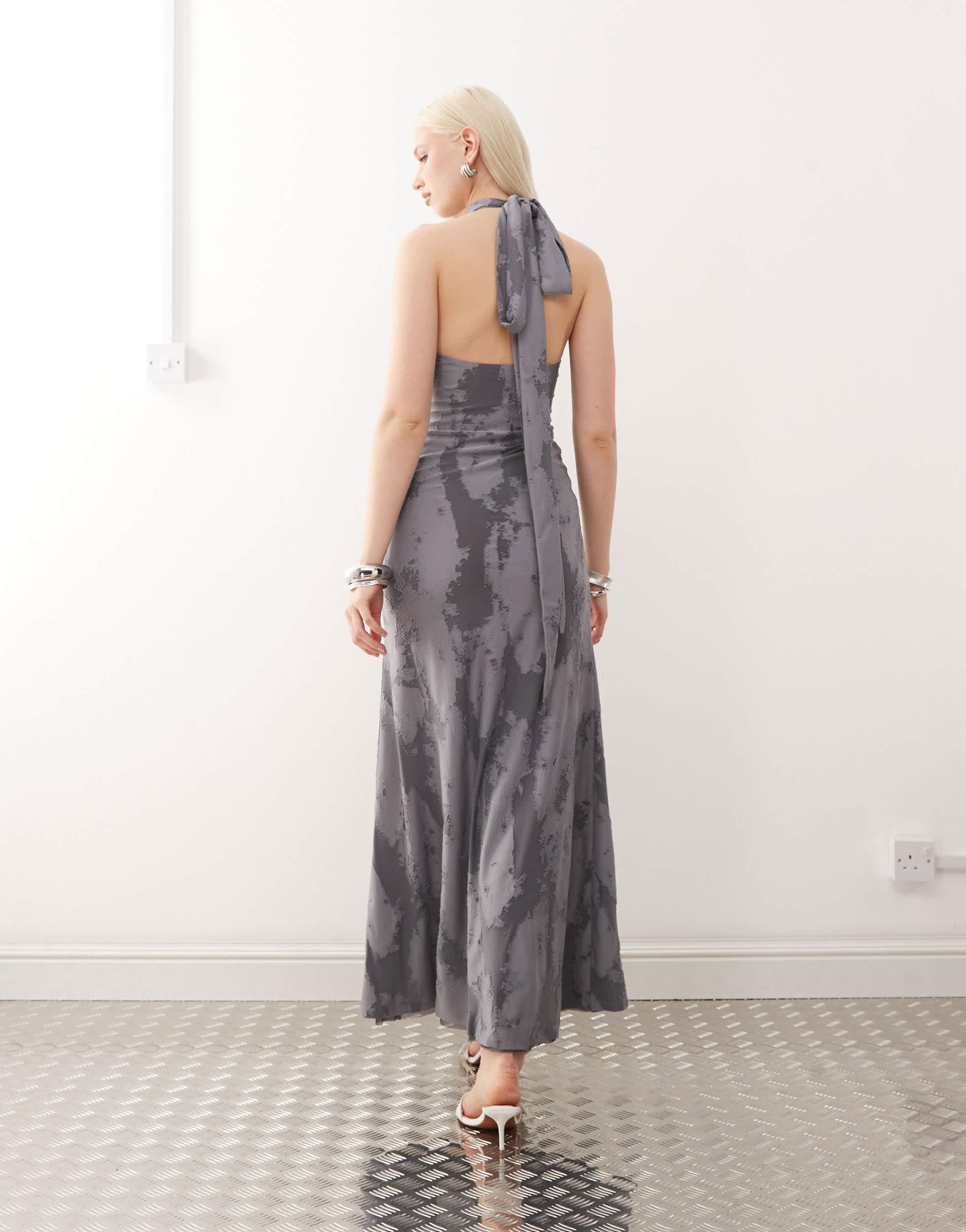 Weekday Halter Neck Jacquard Maxi Dress in Gray | Lyst Weekday Halter Neck Jacquard Maxi Dress in Gray | Lyst