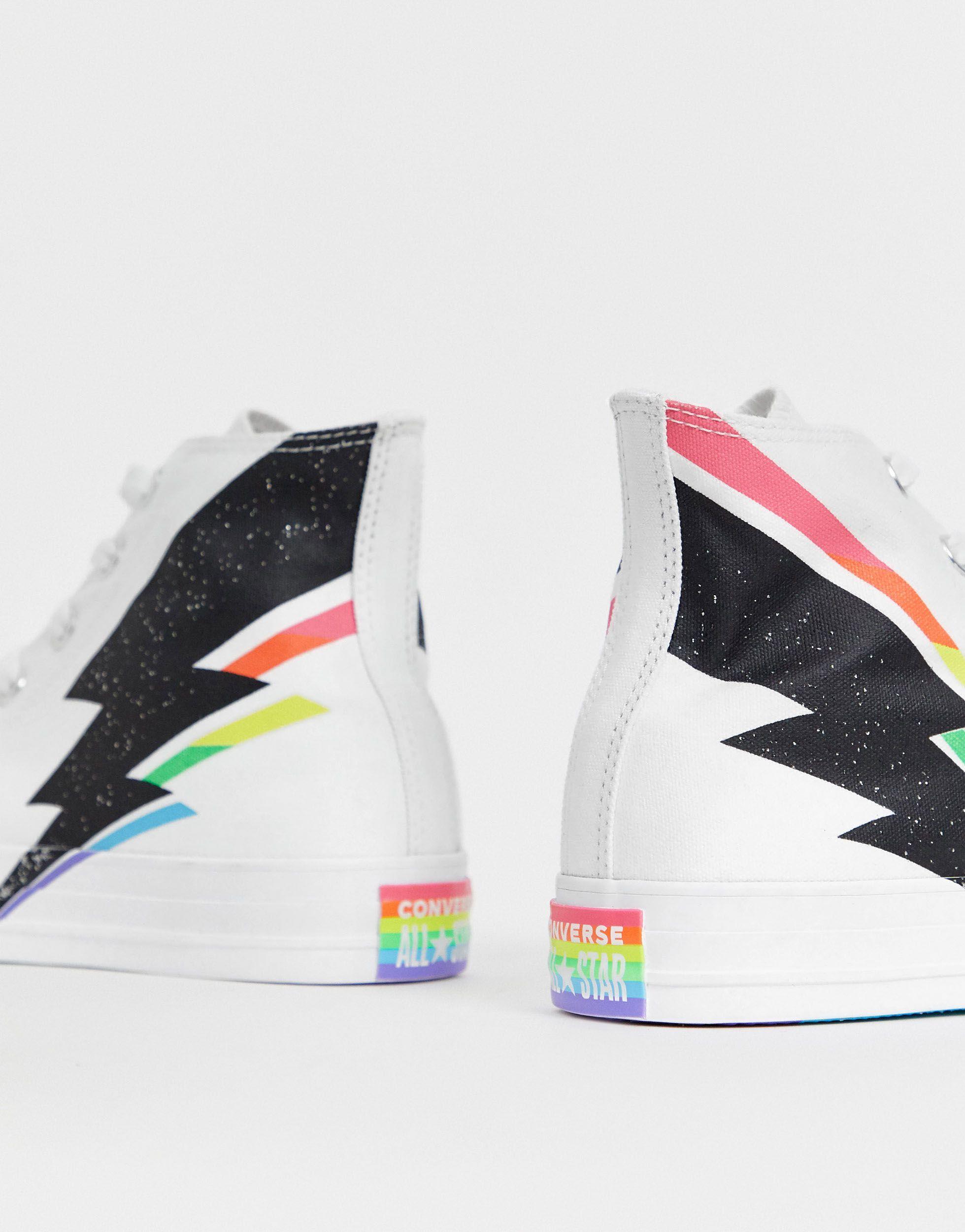 Converse Rubber Pride Chuck Taylor Hi All Star And Rainbow Lightning Bolt  Trainers in White | Lyst