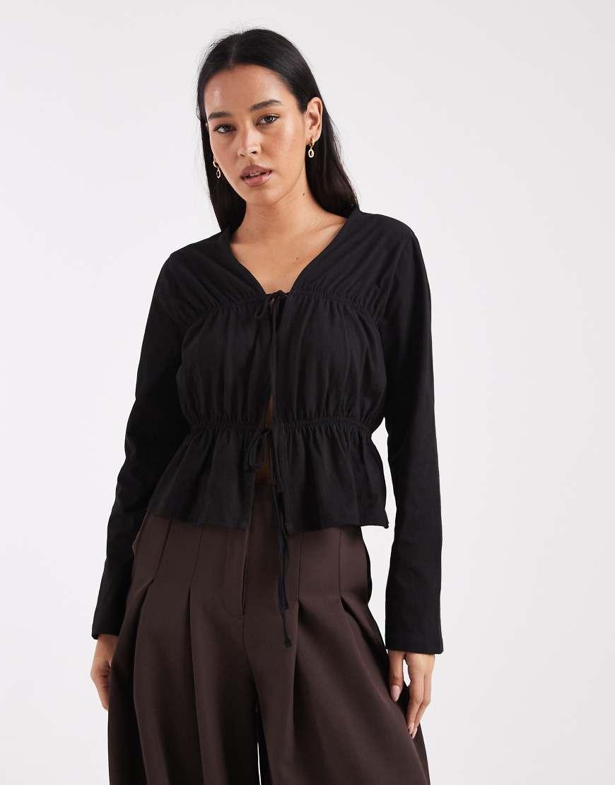 ASOS Long Sleeve T-shirt With Tie Panel Detail in Black Lyst UK