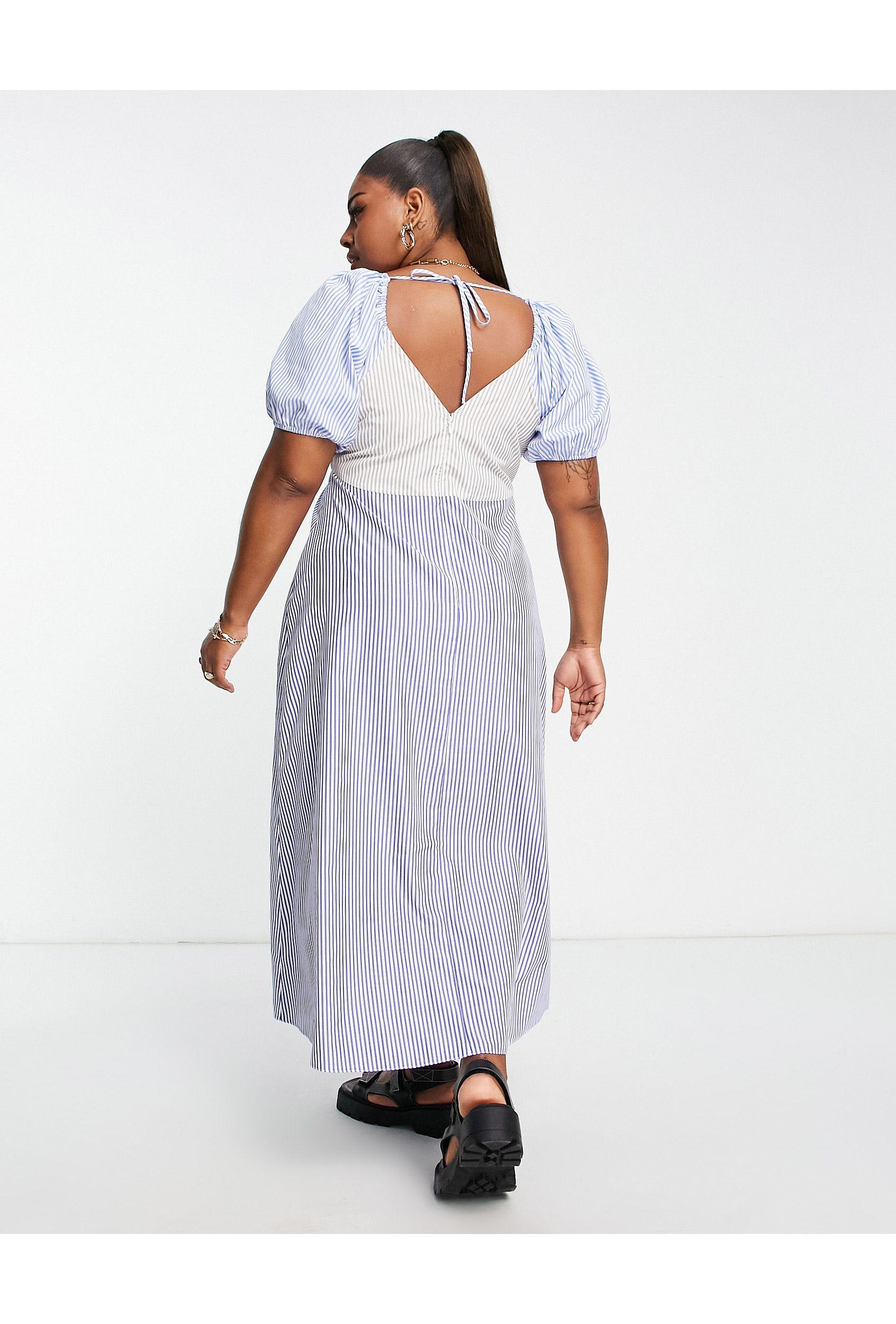 ASOS Asos Design Curve Mixed Stripe Cotton Midi Tea Dress in White | Lyst UK