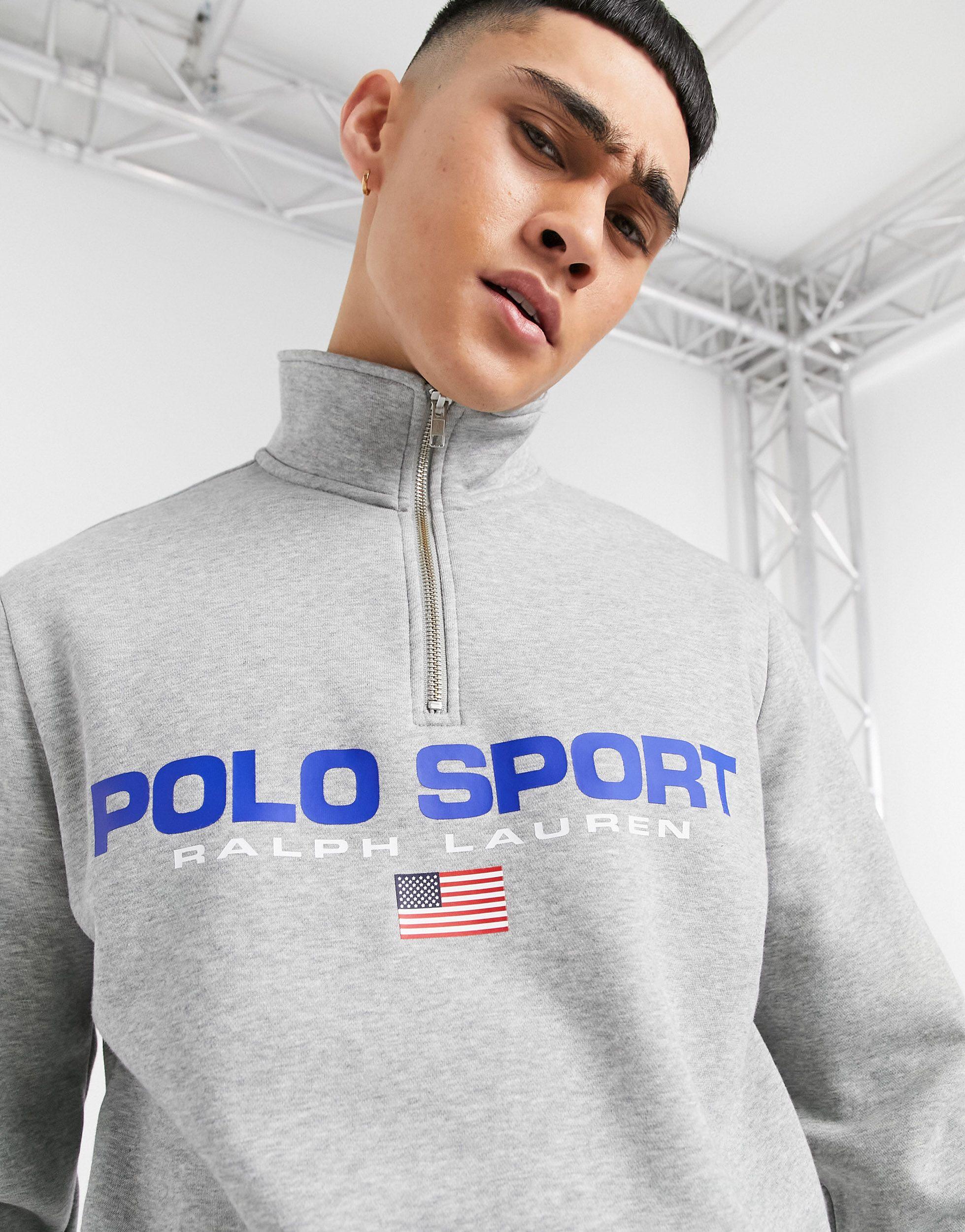 Polo Ralph Lauren Sport Capsule Fleece Large Front Logo Half Zip Sweatshirt  in Grey for Men | Lyst Australia