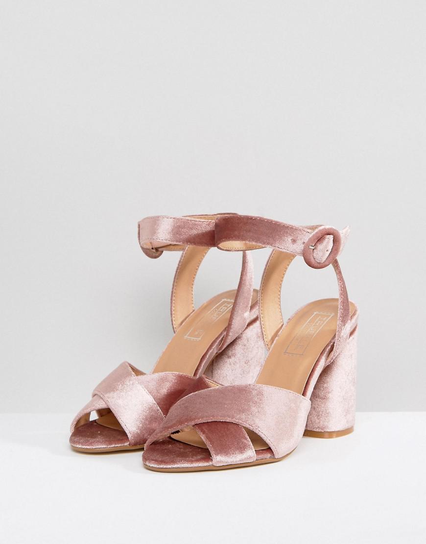 Truffle Collection Glitter Velvet Block Heel Sandal in Natural | Lyst