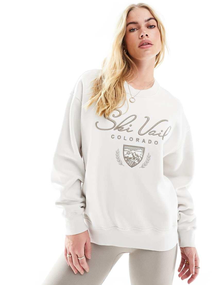 Abercrombie Fitch Colorado Ski Embroidered Sweatshirt in White