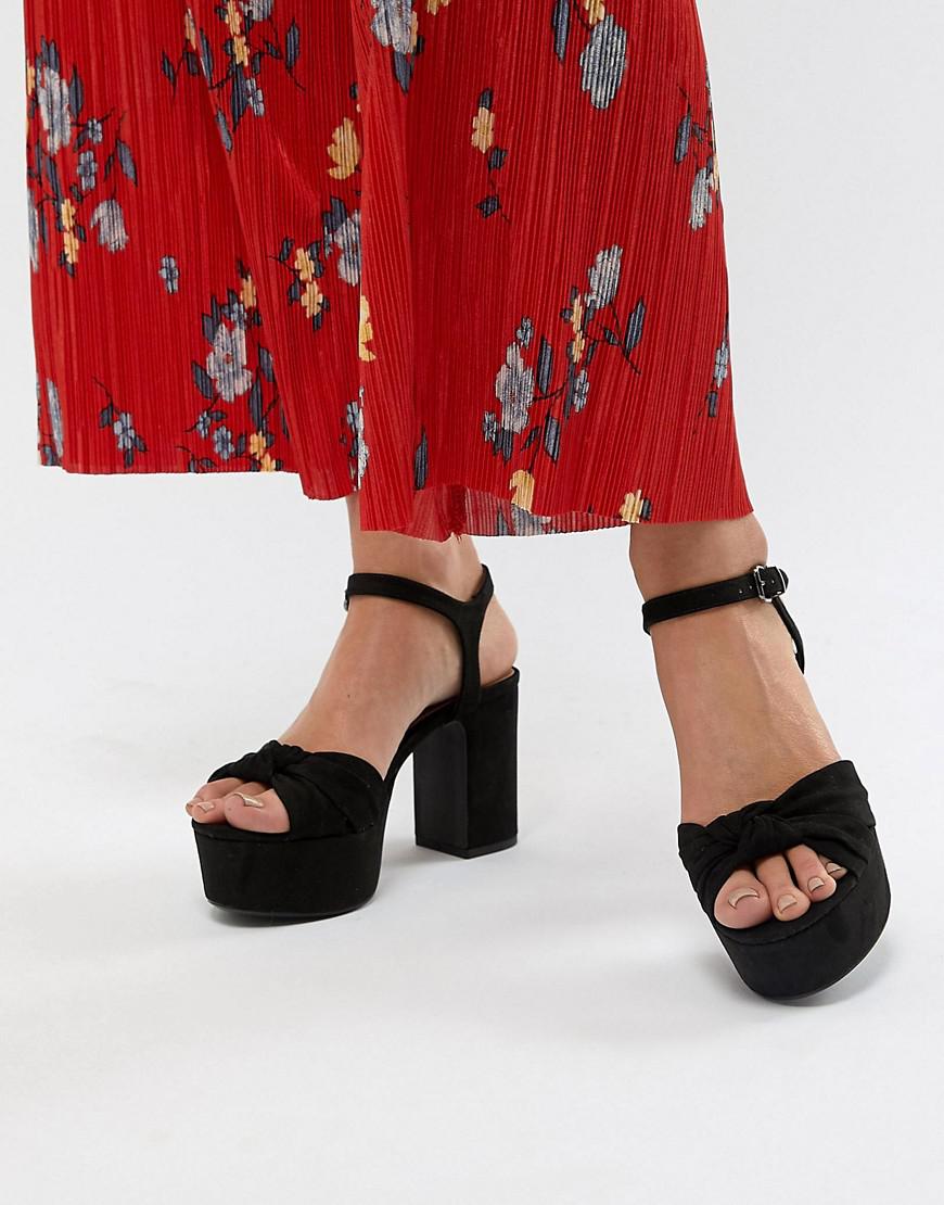 Bershka Denim Knot Detail Platform Sandals In Black - Lyst