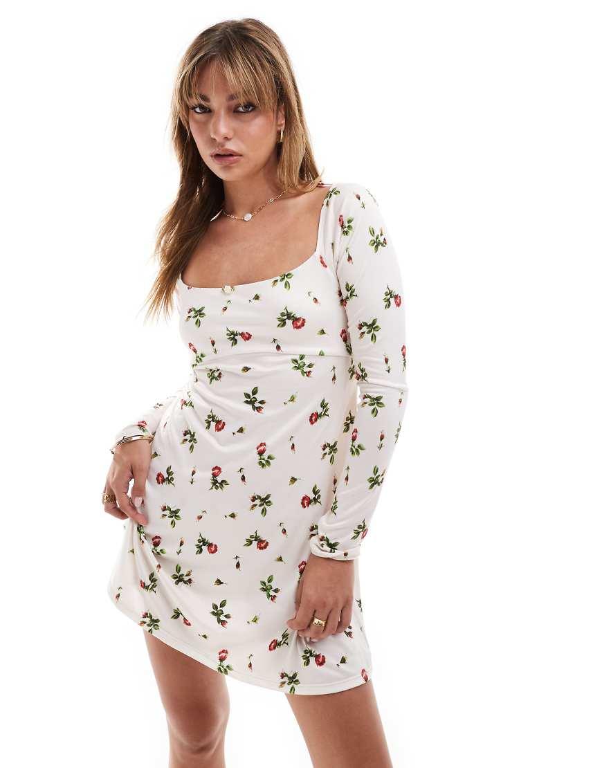 white square-neck long-sleeve skater mini dress Shop Wilder