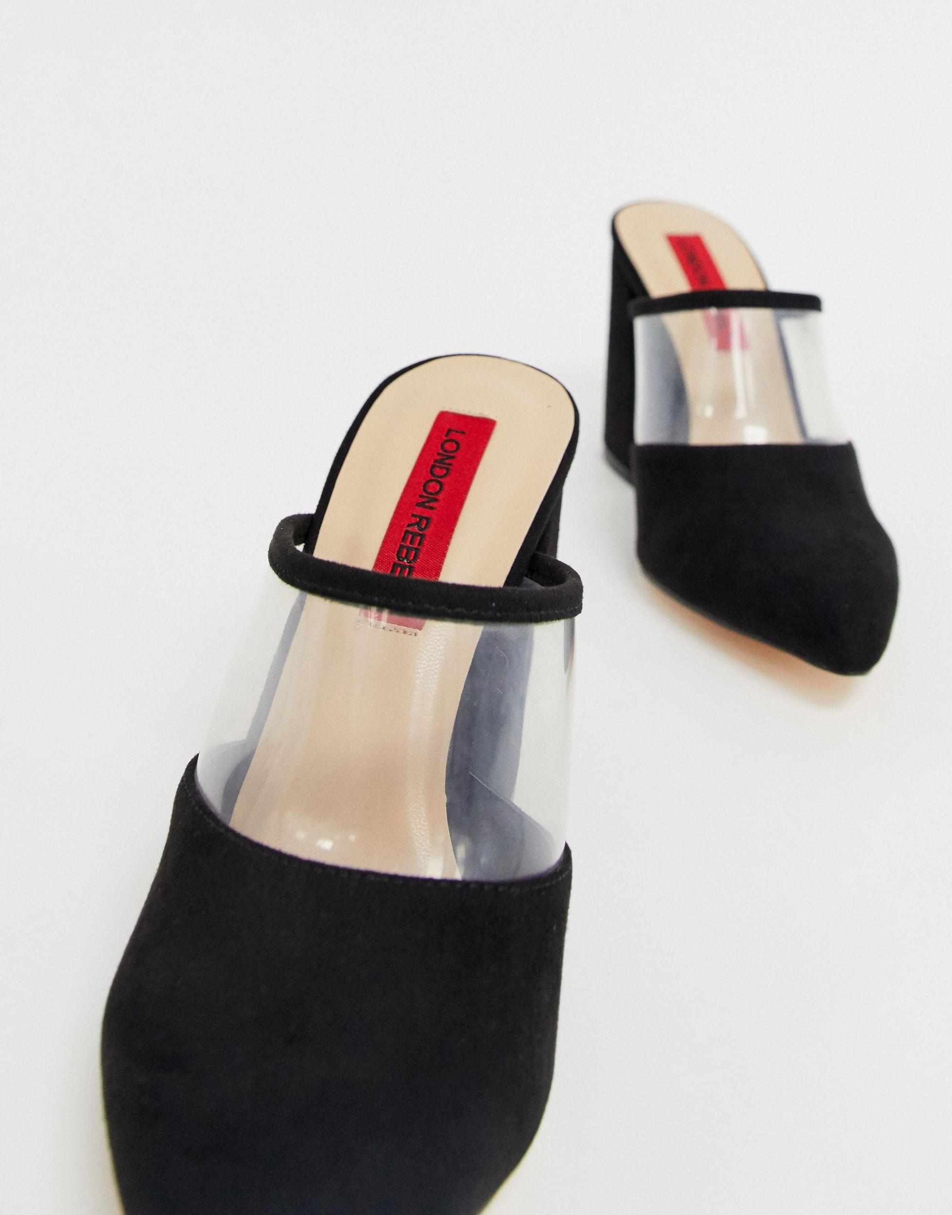 London Rebel Transparente Pantoletten Mit Absatz In Schwarz Lyst