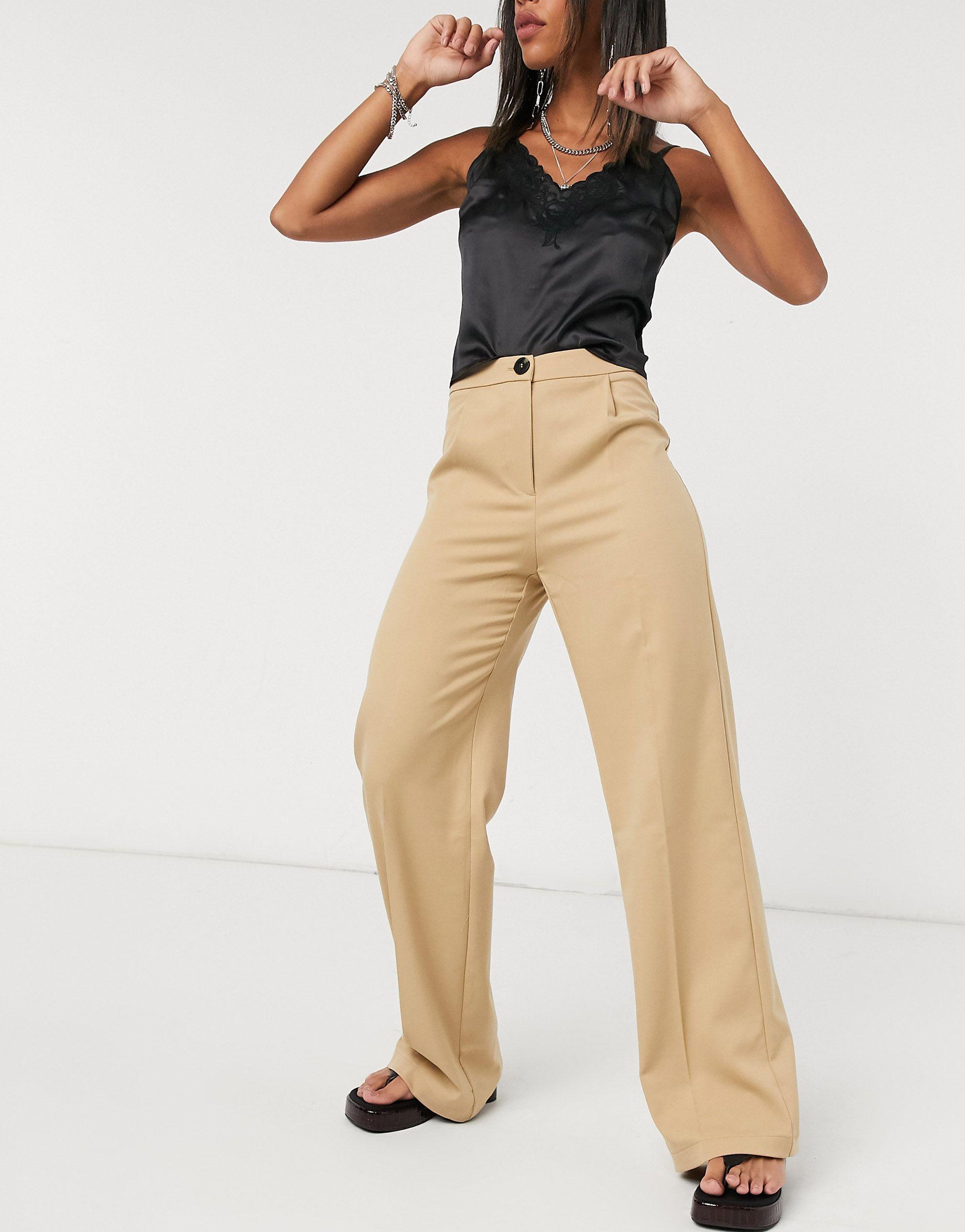 Bershka Wide Leg Relaxed Tailored Pant in Natural | Lyst Canada