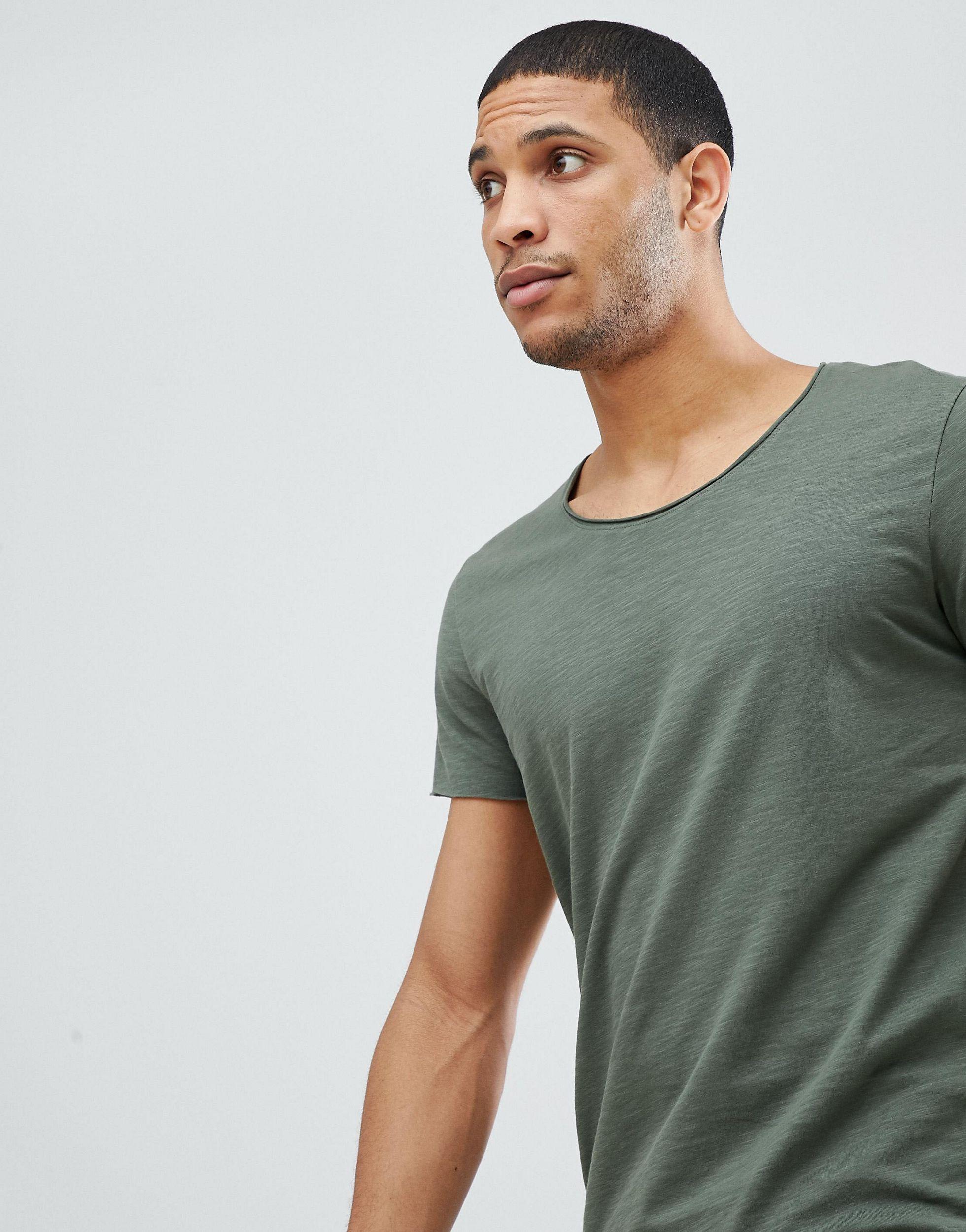 Jack & Jones Denim Essentials Scoop Neck Longline T-shirt in Green for Men  | Lyst
