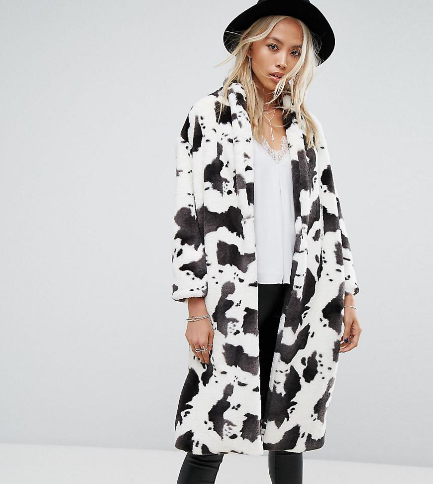 religion faux fur coat in python print