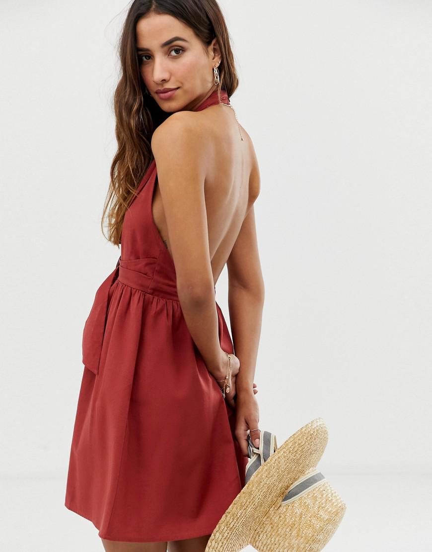 asos red halter neck dress