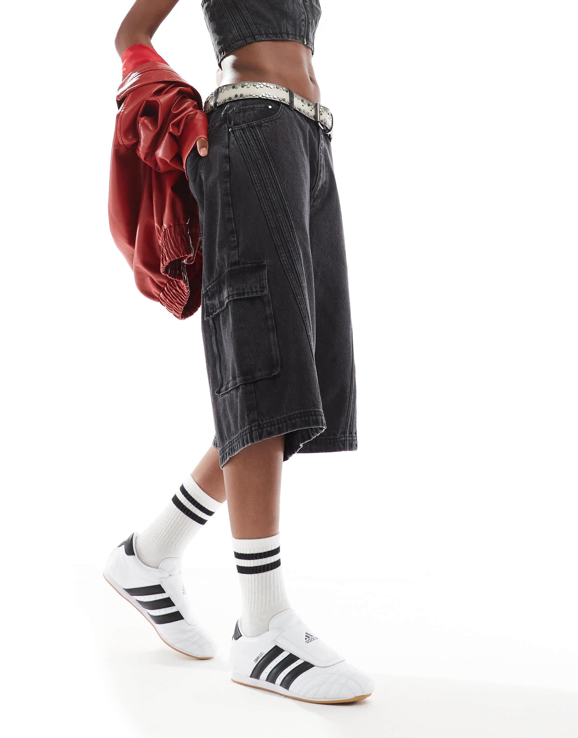 adidas Originals Adilenium Denim Capri Short Co-ord in Red