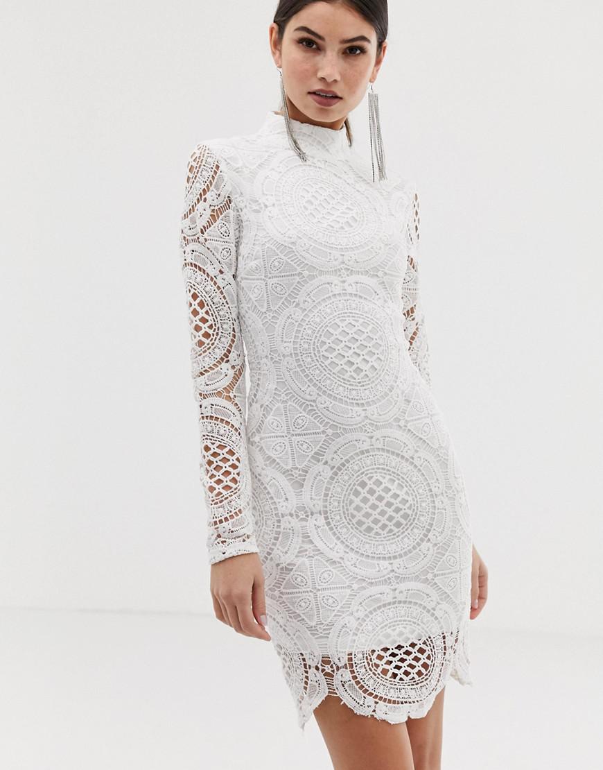 white lace mini dress long sleeve