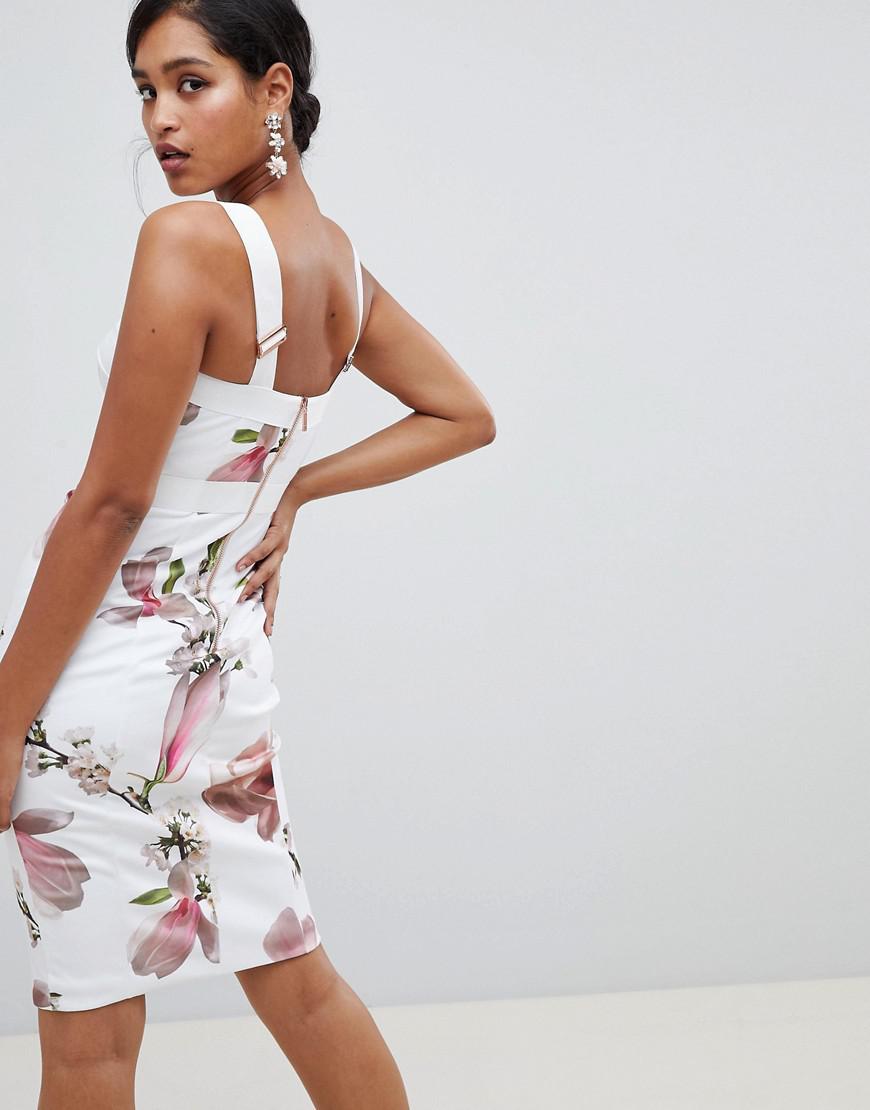 Ted Baker Strappy Bodycon Dress In Harmony Floral Print in White | Lyst