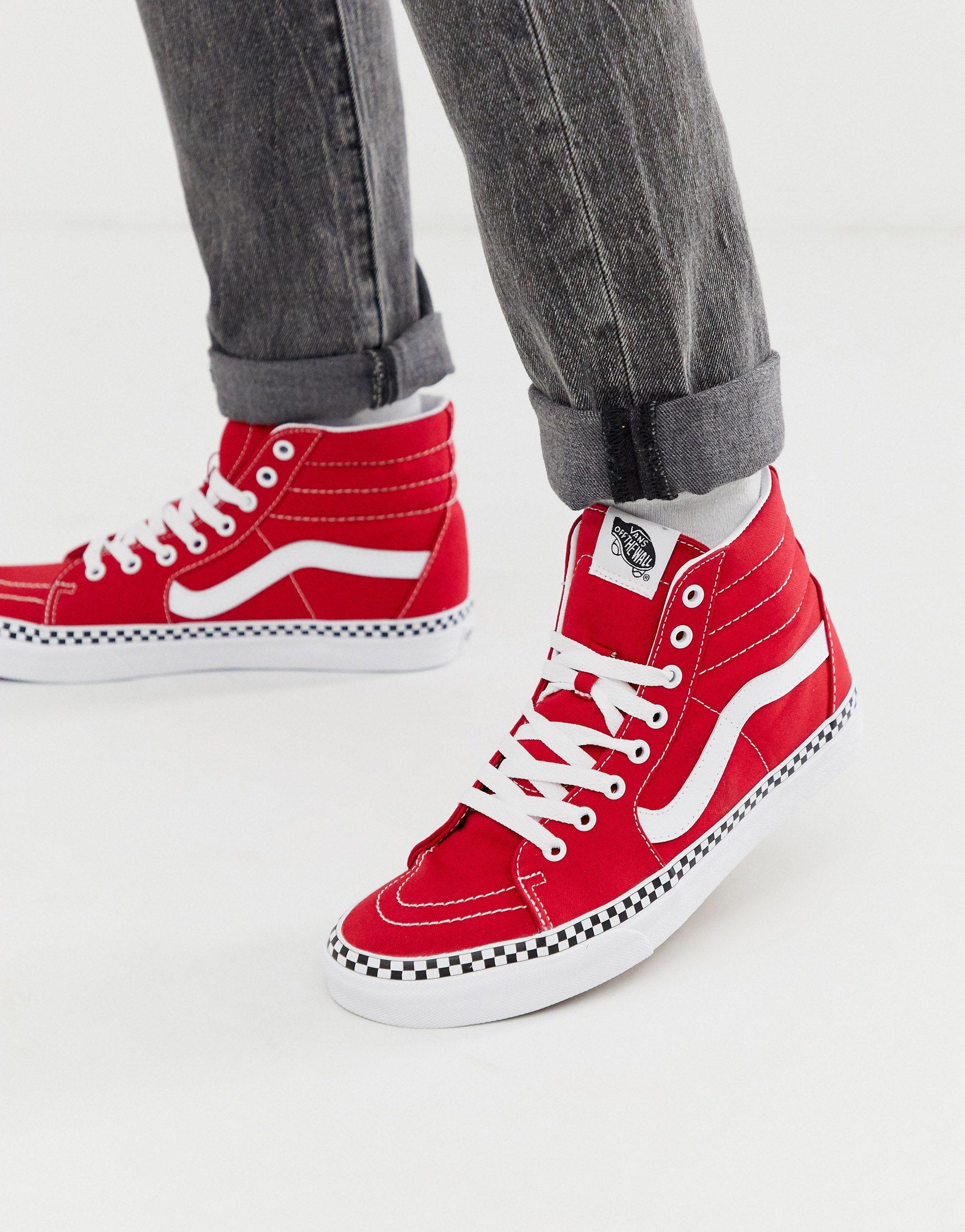 vans red checkerboard high tops