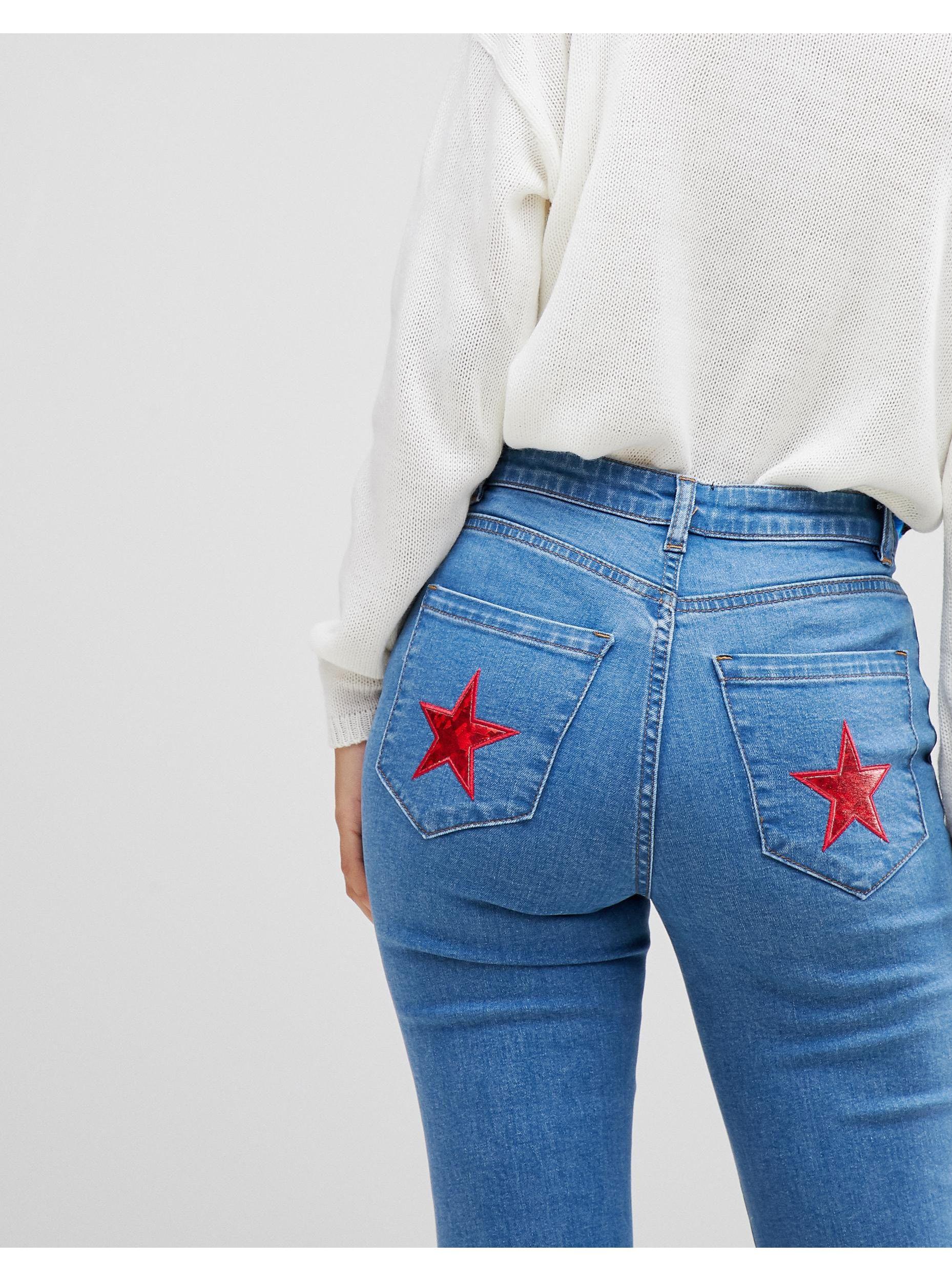 Chorus Flared Jeans With Star Foil Back Pockets in Blue | Lyst