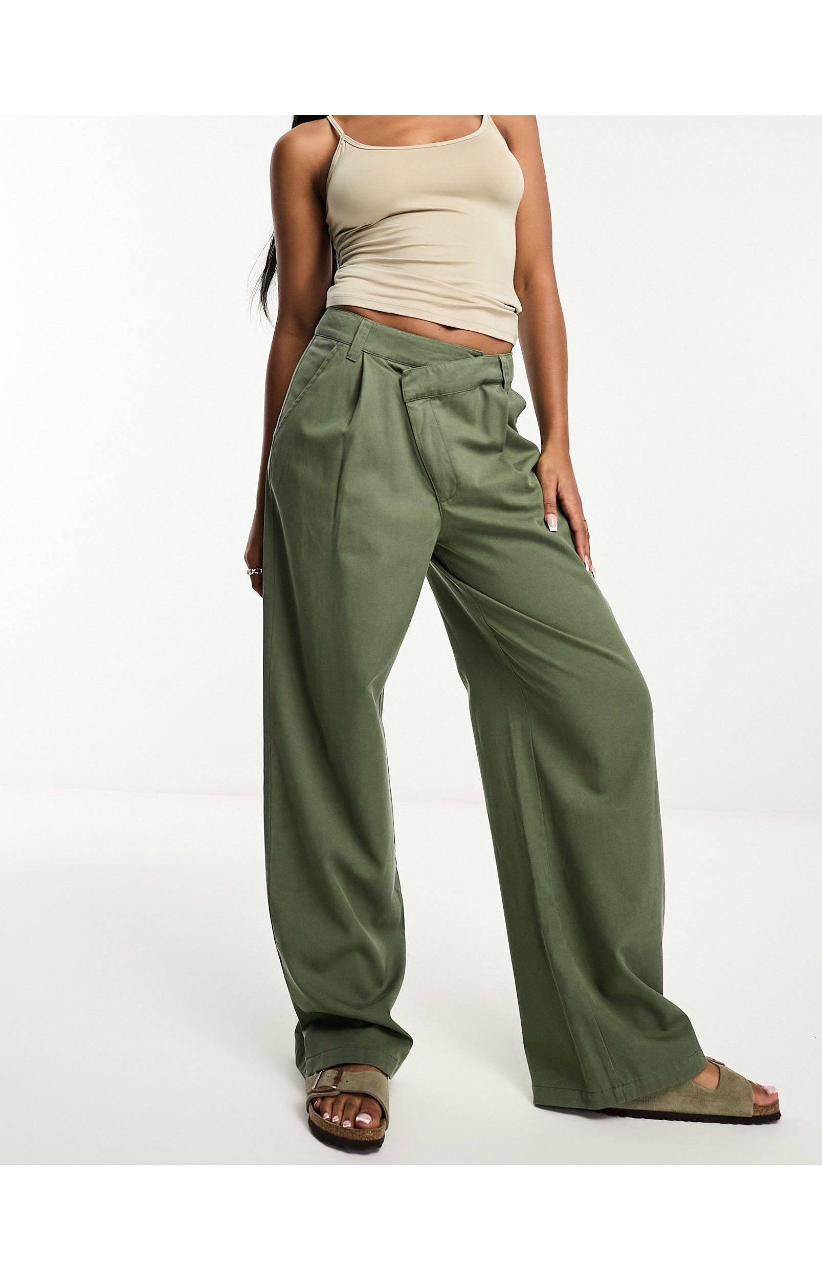 ASOS Dad Pants With Asymmetric Waist in Green | Lyst