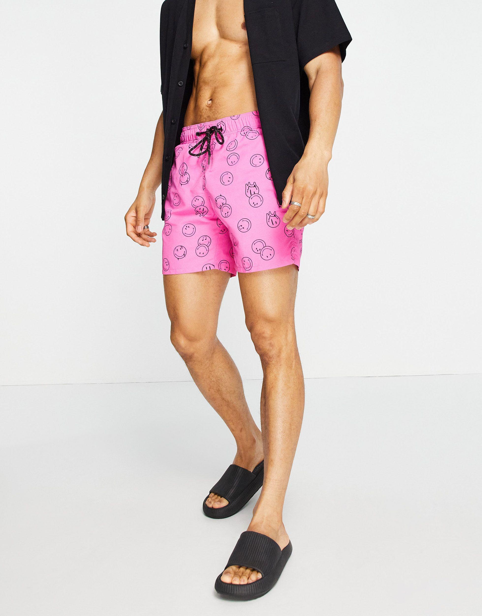 Pull&Bear Smiley Swim Shorts in Pink for Men | Lyst