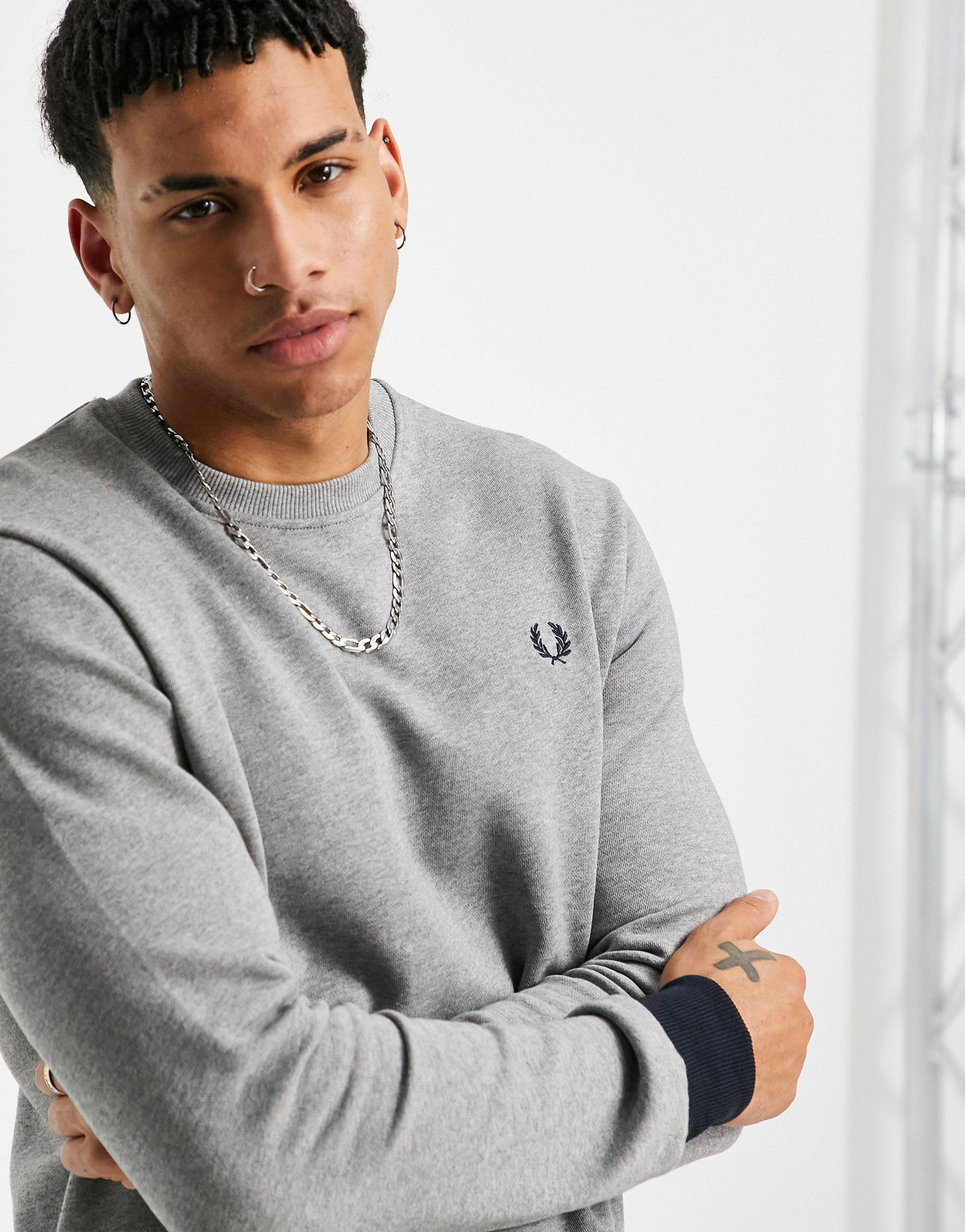 Fred Perry Contrast Panel Sweat in Grey 