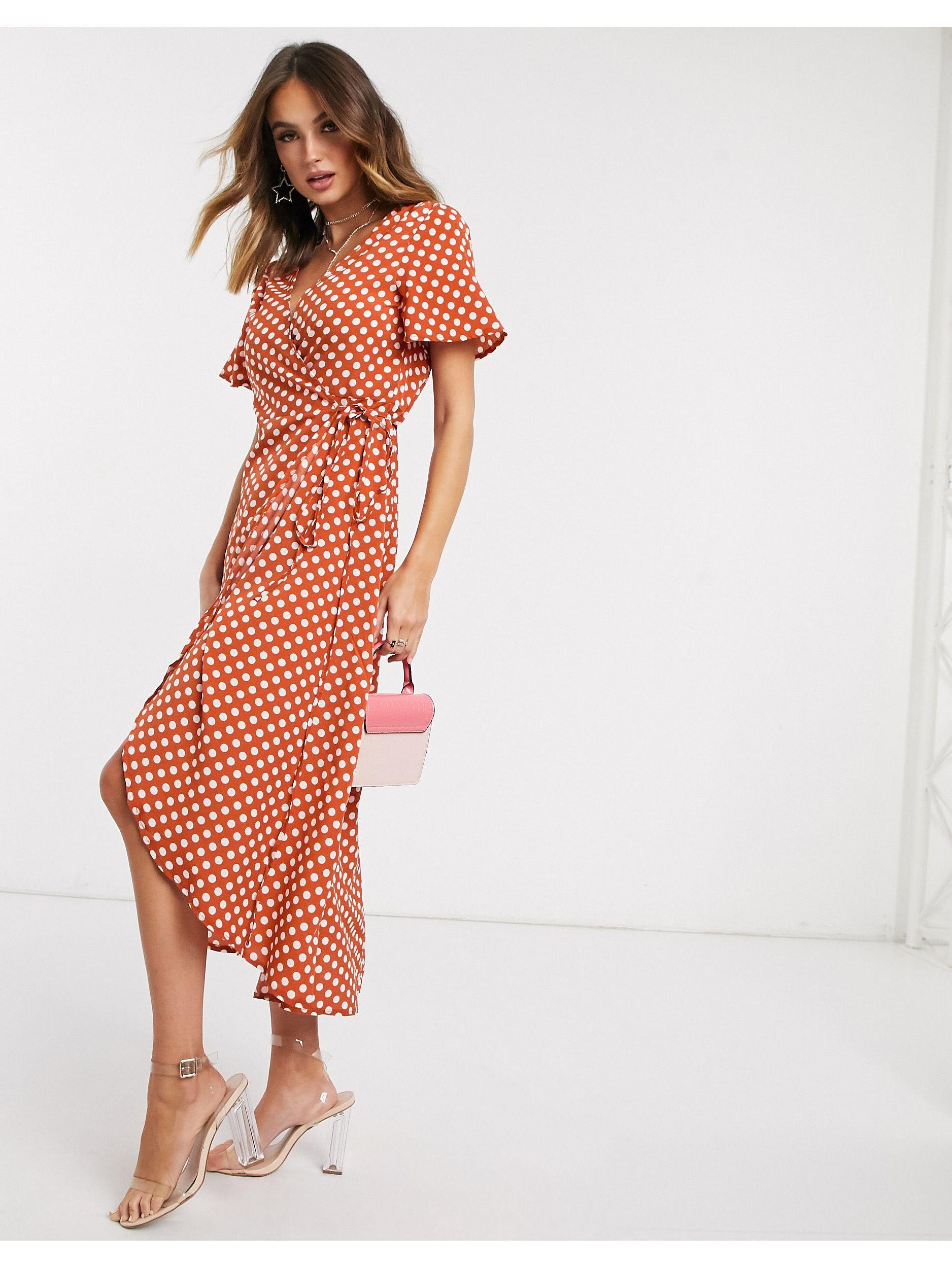 missguided rust polka dot dress