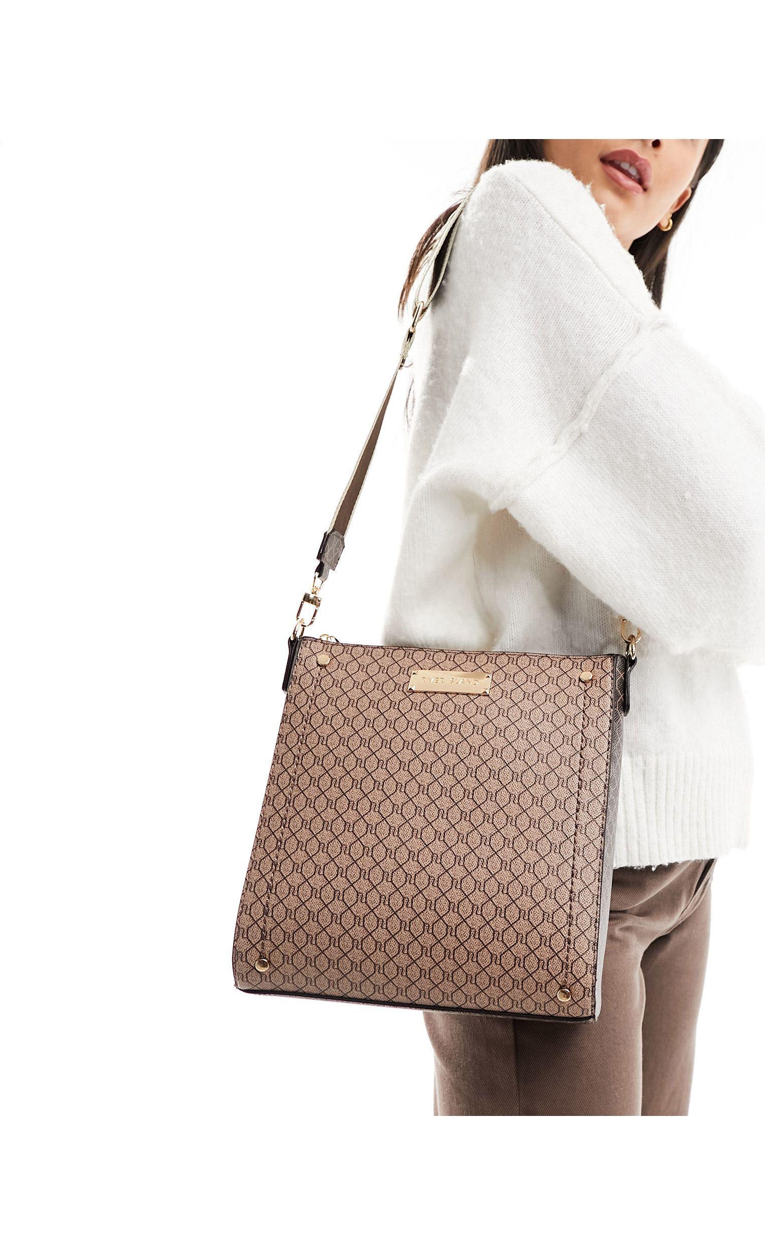 River Island Monogram Messenger Bag in Brown Lyst