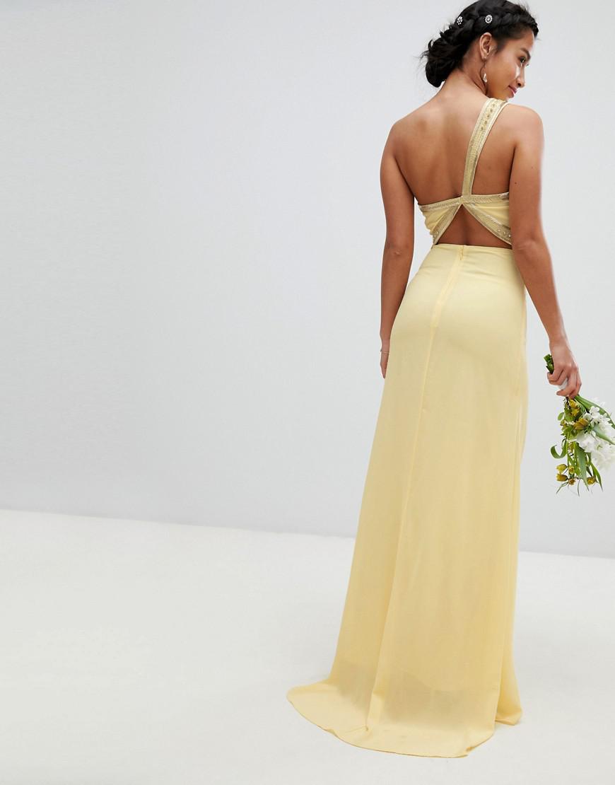 Formal Grecian Style Midi Dress Tfnc Wedding Embellished Maxi Dress ASOS  DESIGN Bridesmaid Satin Ruched Halter