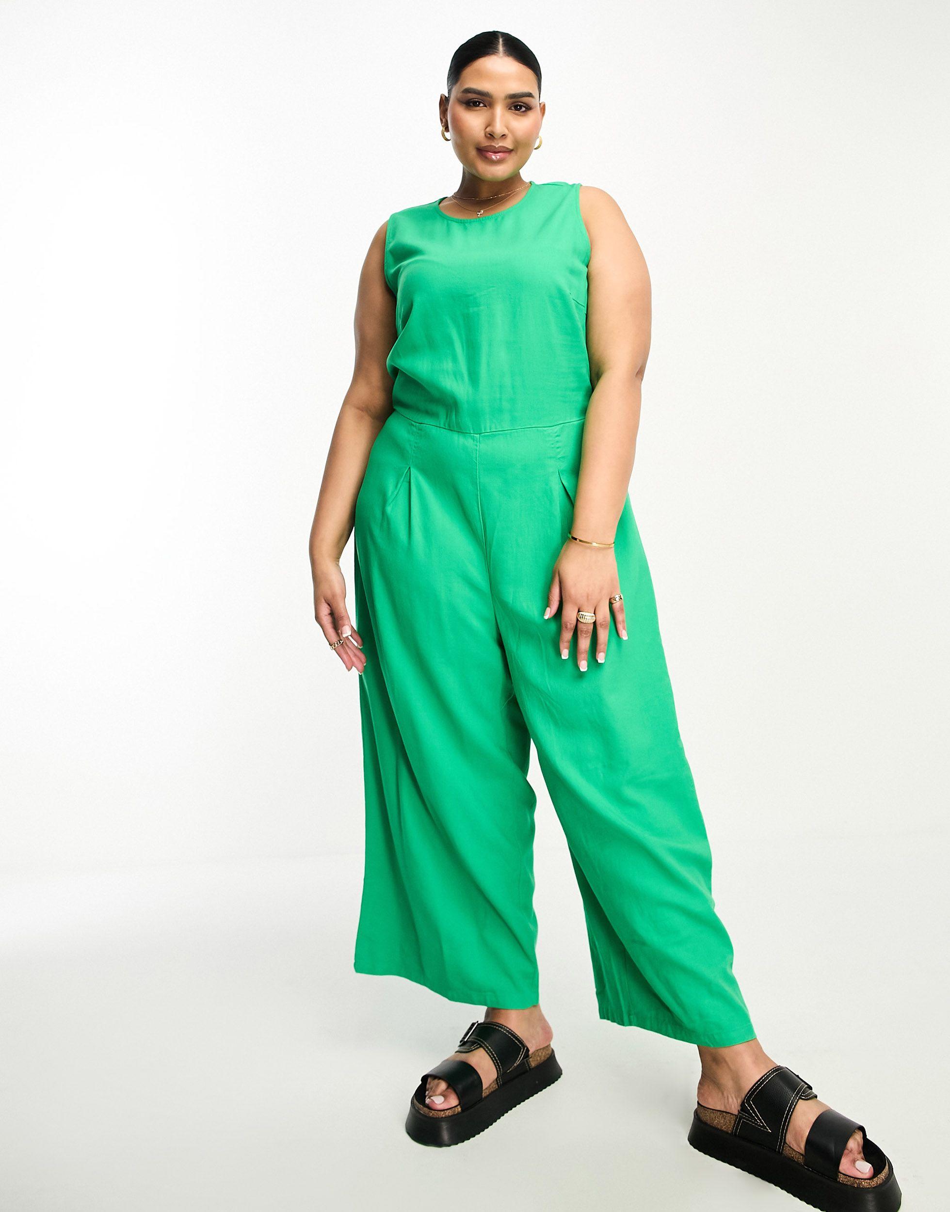 Vero Moda Curve Linen Touch Tie Back With Front in Green | Lyst