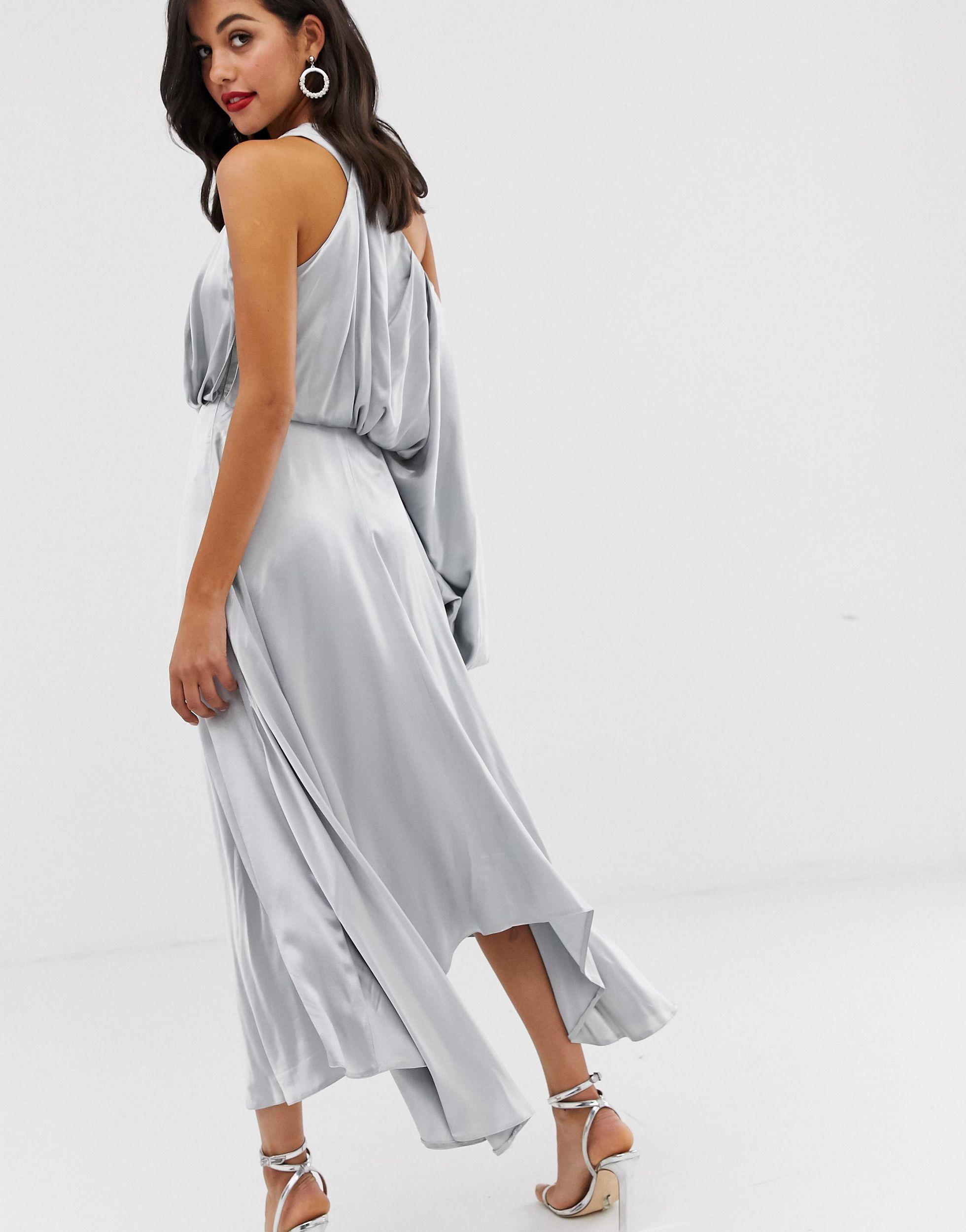 asos edition blouson one shoulder dress in satin