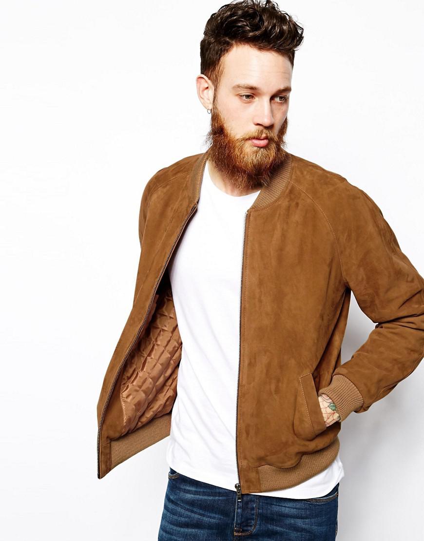 ASOS Suede Bomber Jacket In Tan in Brown for Men | Lyst