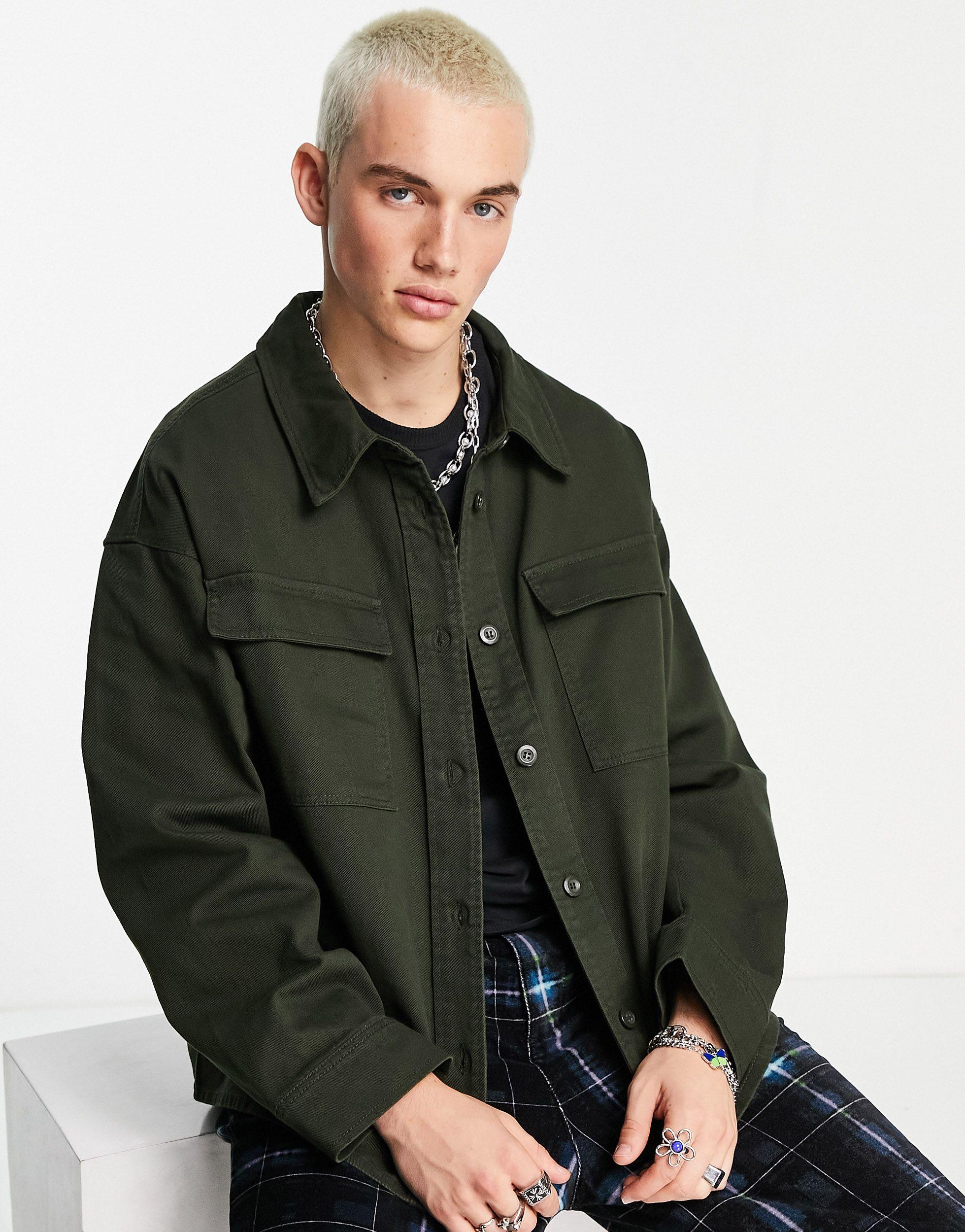 ADPT Oversized Boxy Fit Twill Overshirt in Green for Men | Lyst