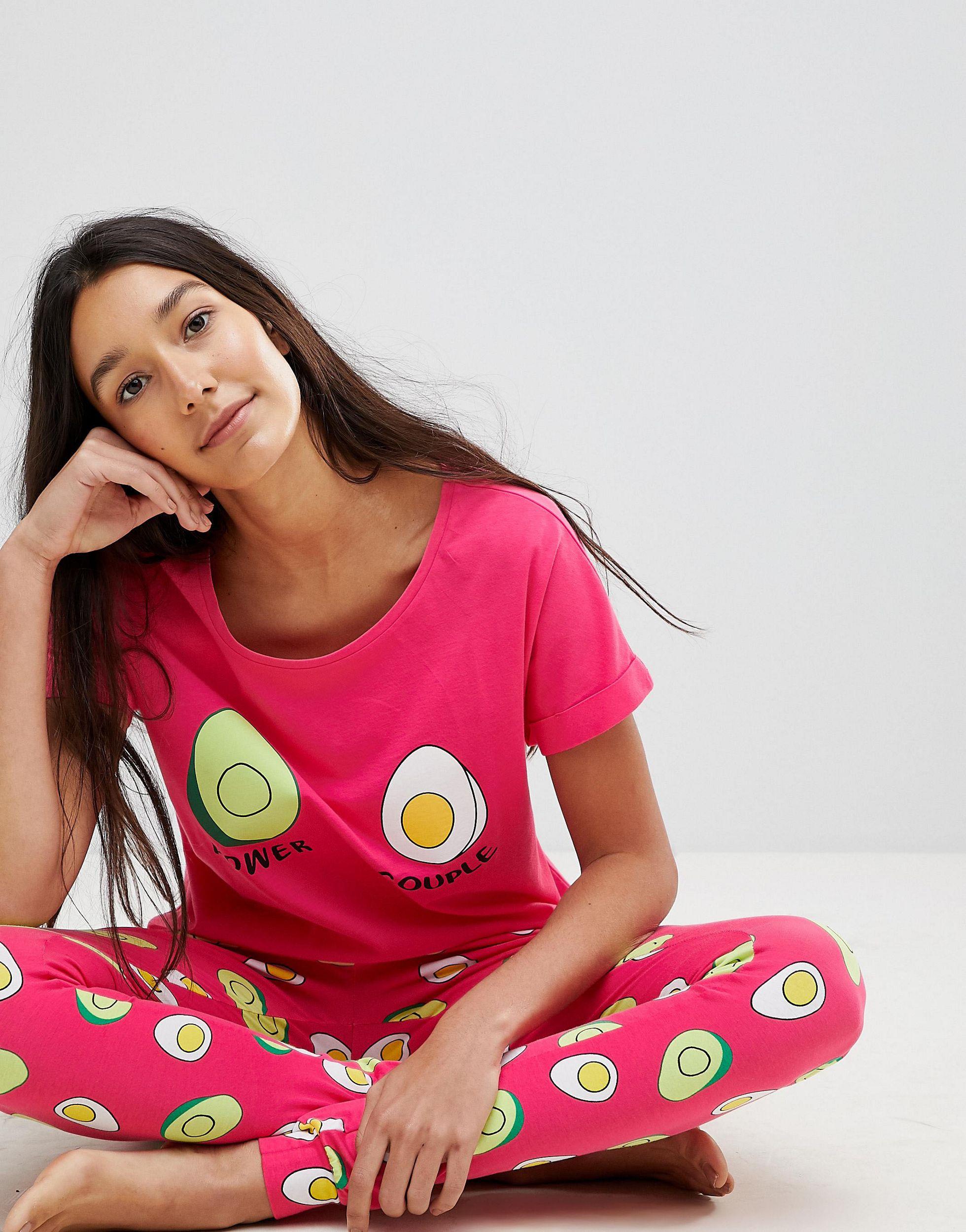 ASOS Avocado And Egg Power Couple Tee And Legging Pyjama Set in Pink | Lyst