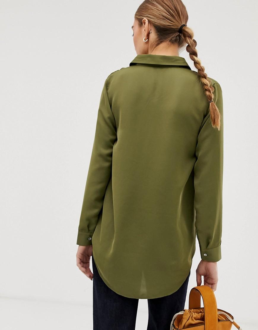 Stradivarius Satin Shirt in Green | Lyst