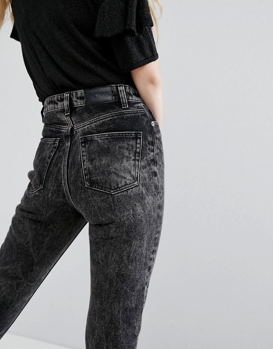 Monki Denim Kimomo Acid Wash Mom Jeans in Black - Lyst